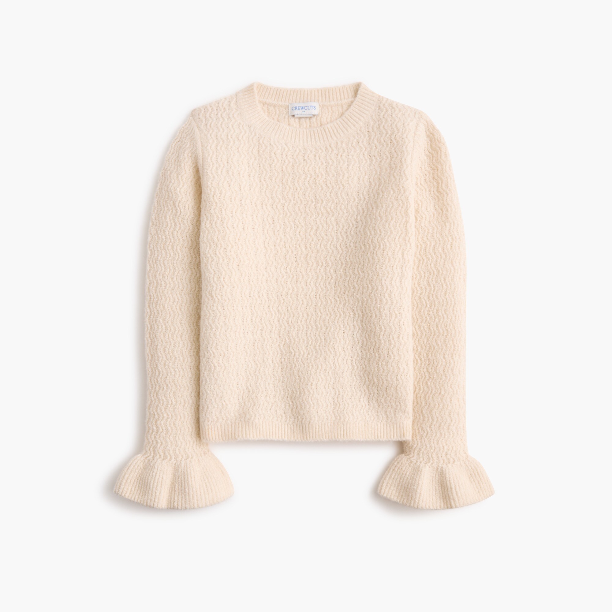 girls' ruffle-cuff crewneck sweater in cotton-soft blend for girls