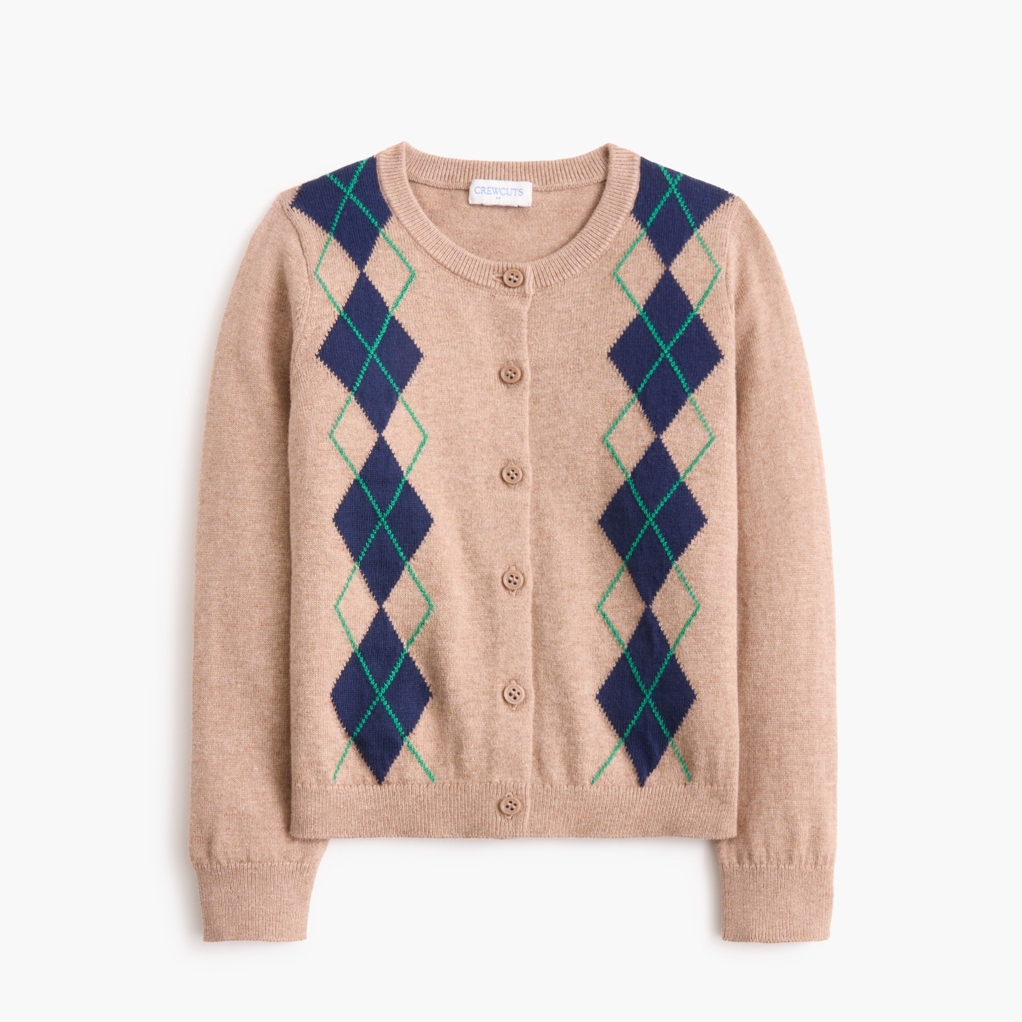 Girls' cotton argyle cardigan sweater
