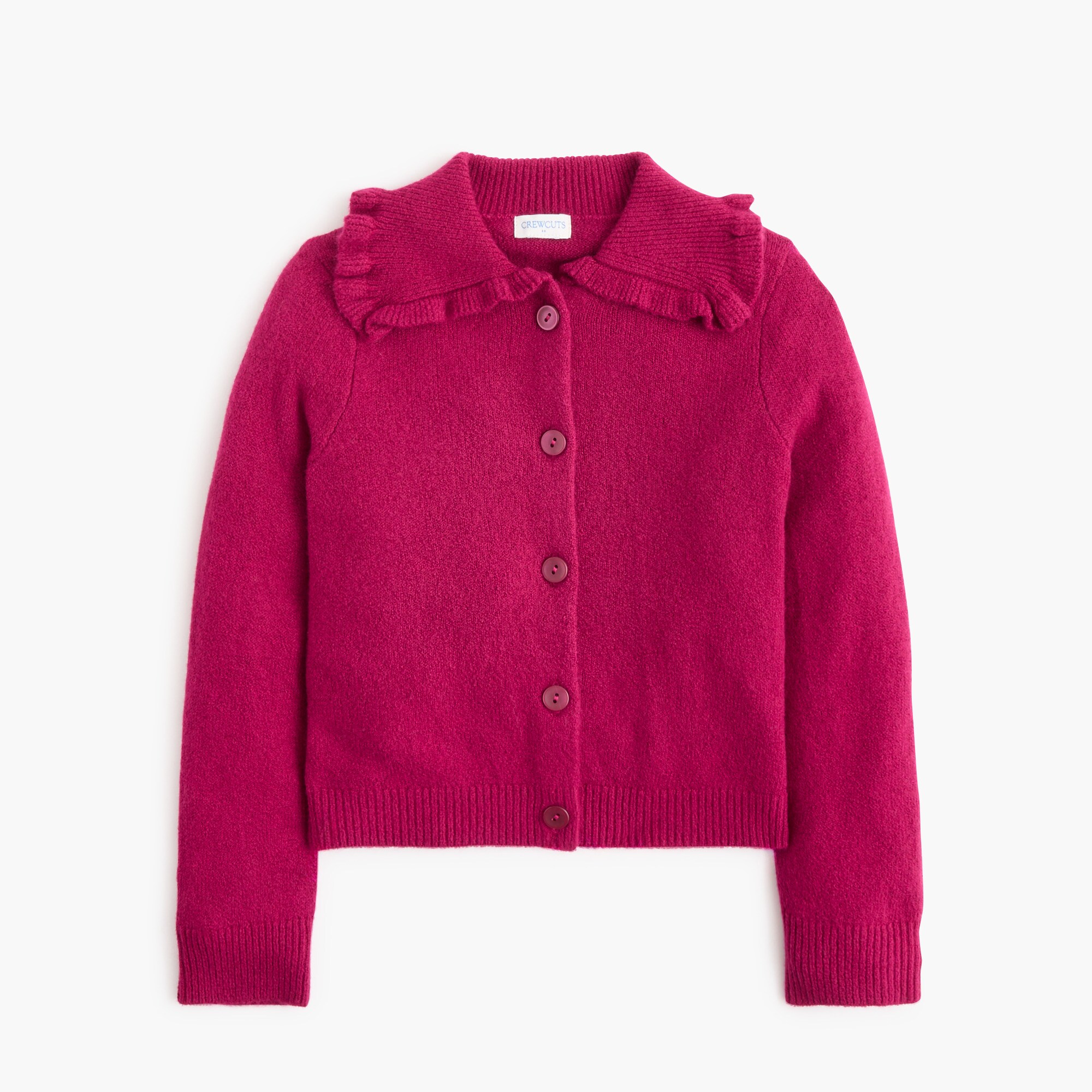 Girls' ruffle-collar cardigan sweater in cotton soft-blend