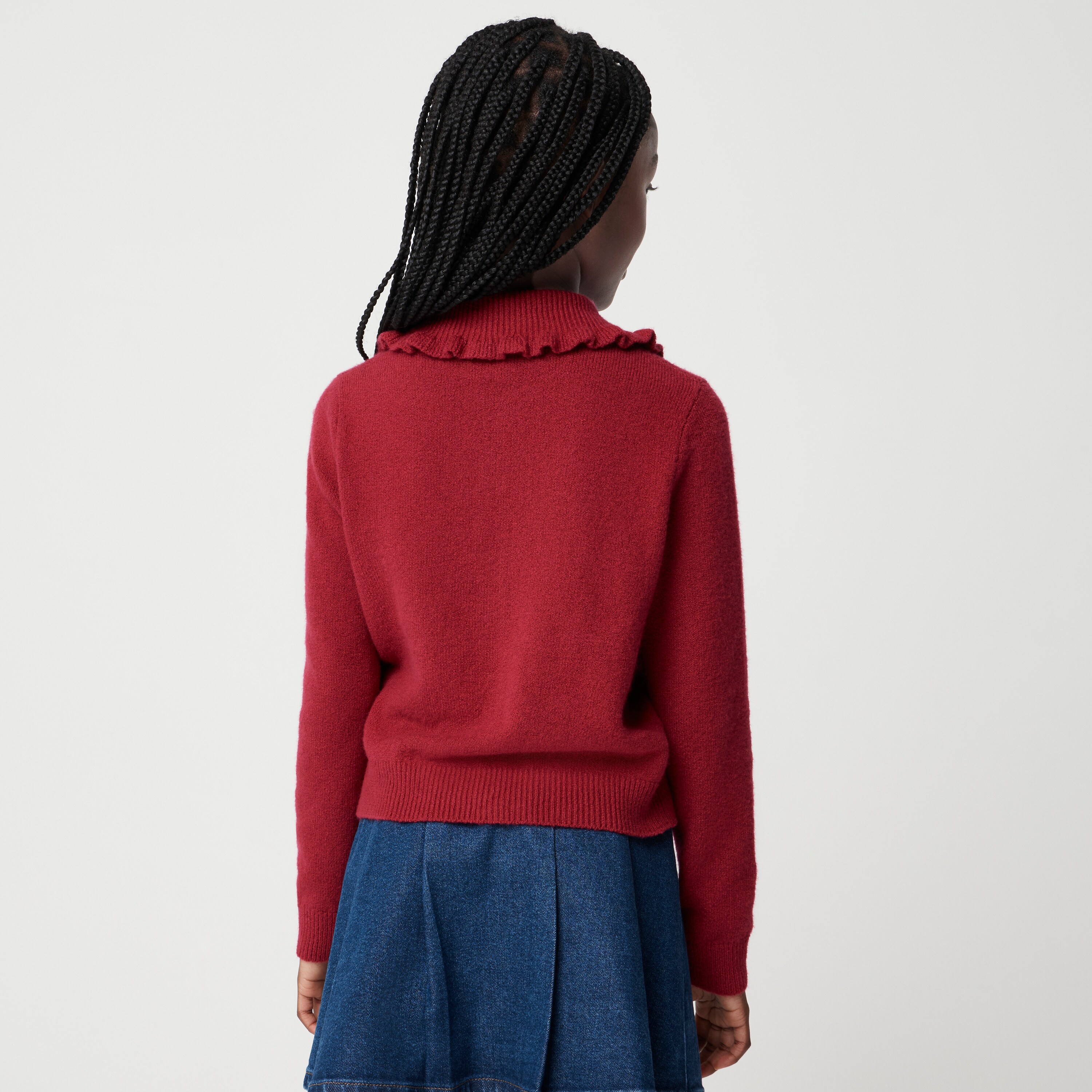 Girls' ruffle-collar cardigan sweater in cotton soft-blend