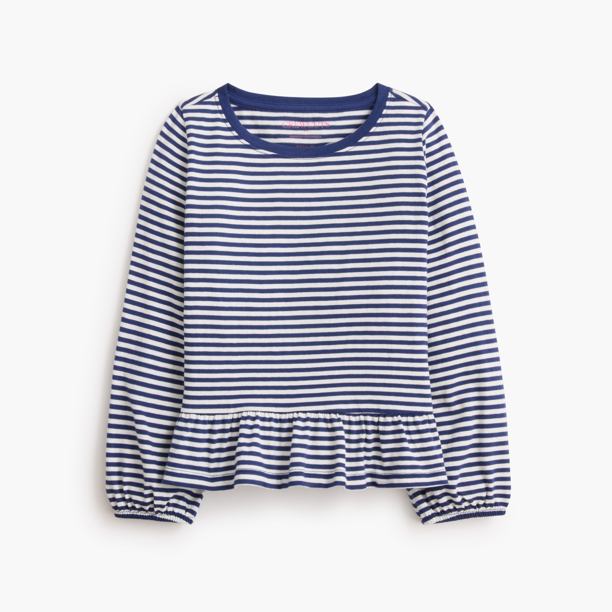 Girls' long-sleeve 100% cotton striped peplum tee