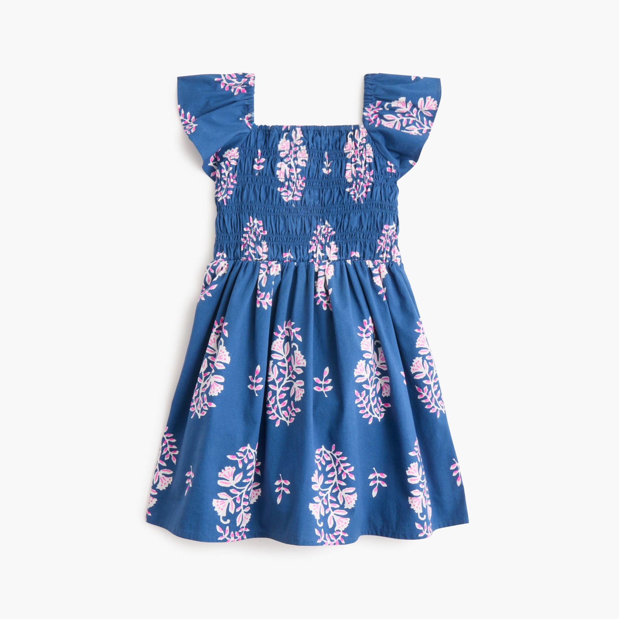 Girls' smocked flutter-sleeve dress