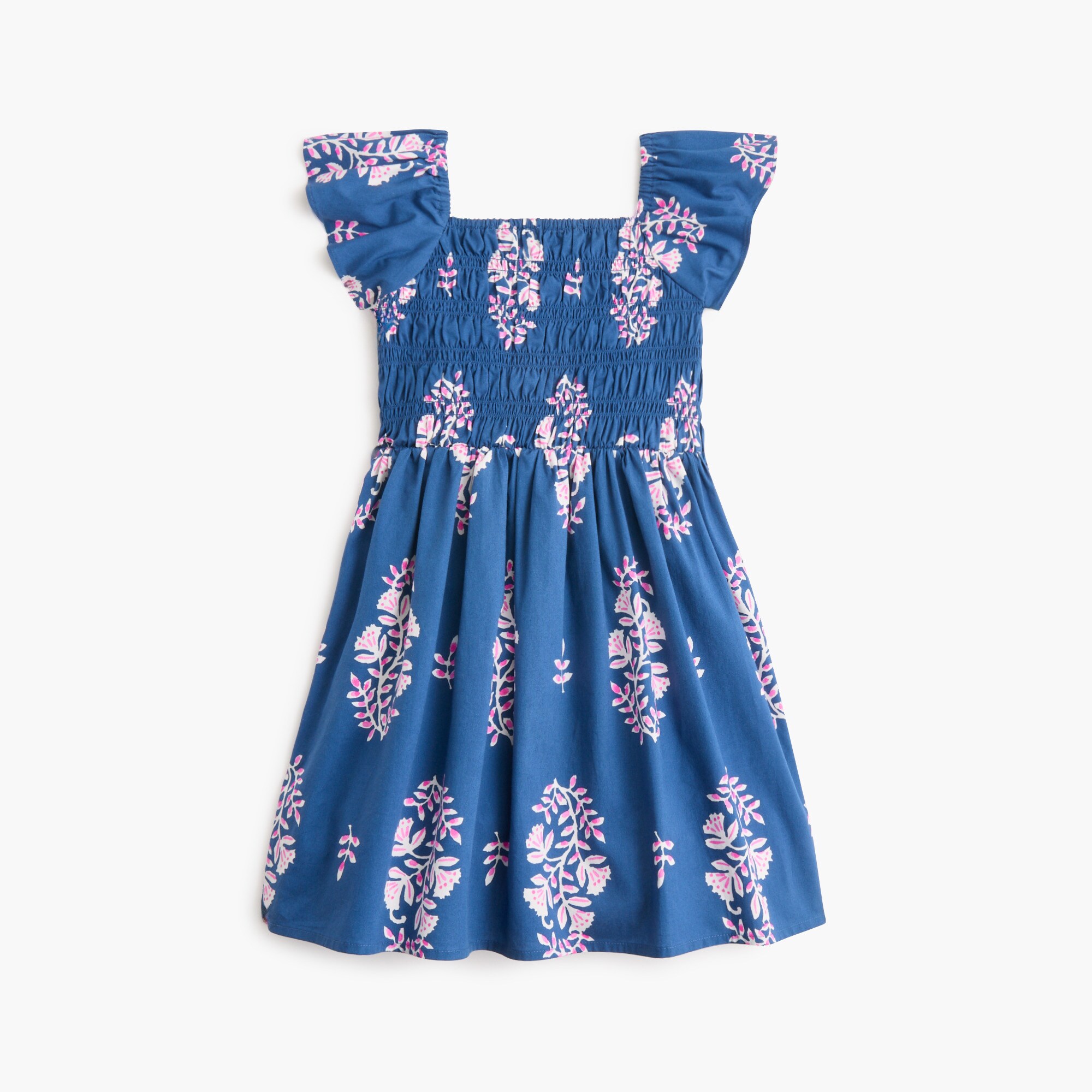 Girls' smocked flutter-sleeve dress