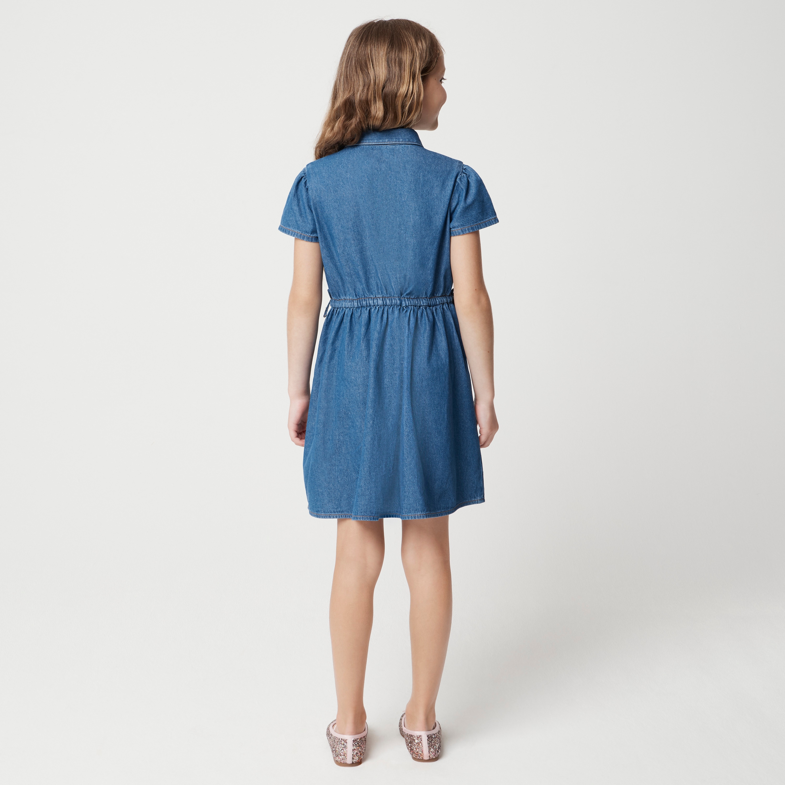 Girls' denim bow shirt-dress