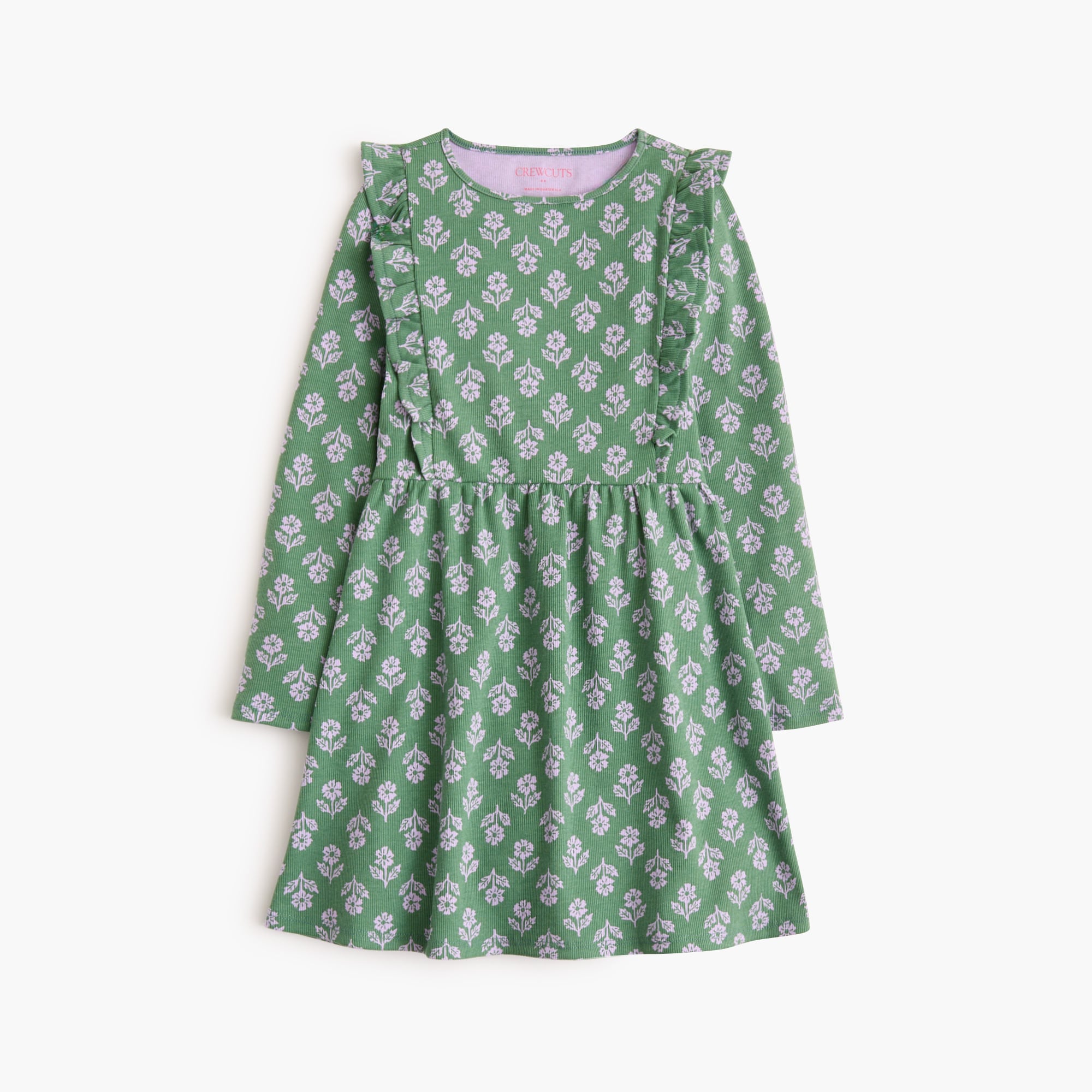 Girls' long-sleeve block-print ribbed dress