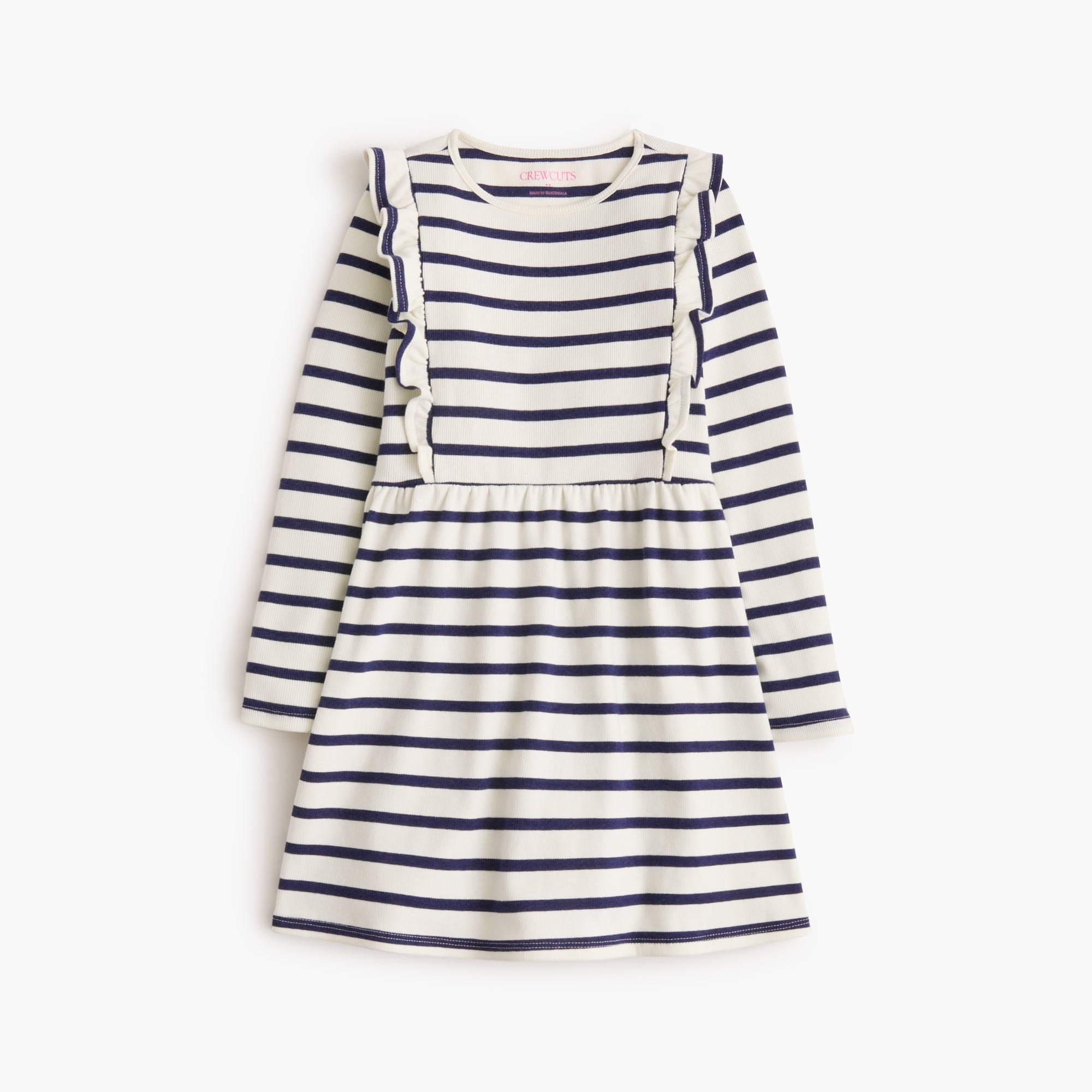 Girls' long-sleeve striped ribbed dress