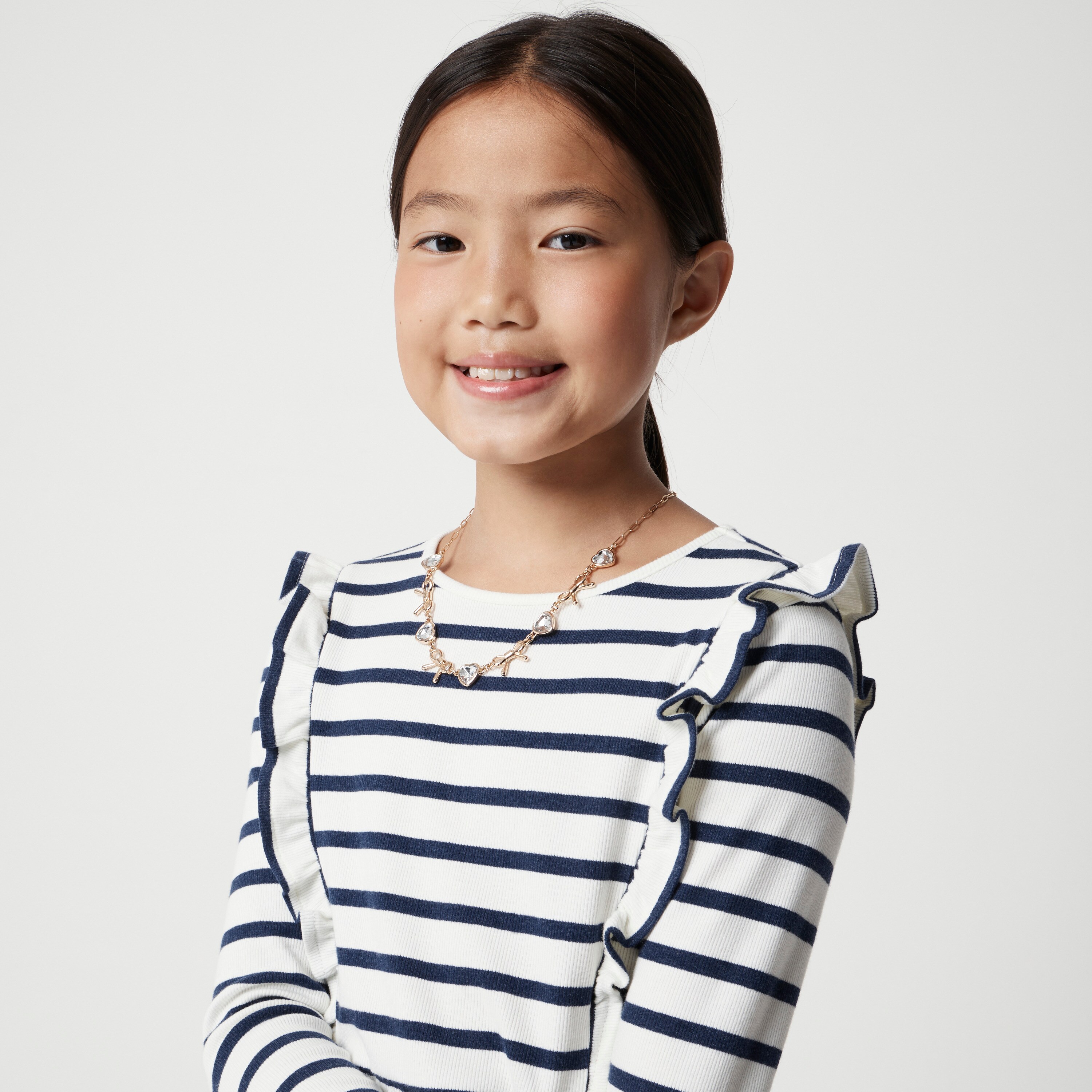 Girls' long-sleeve striped ribbed dress