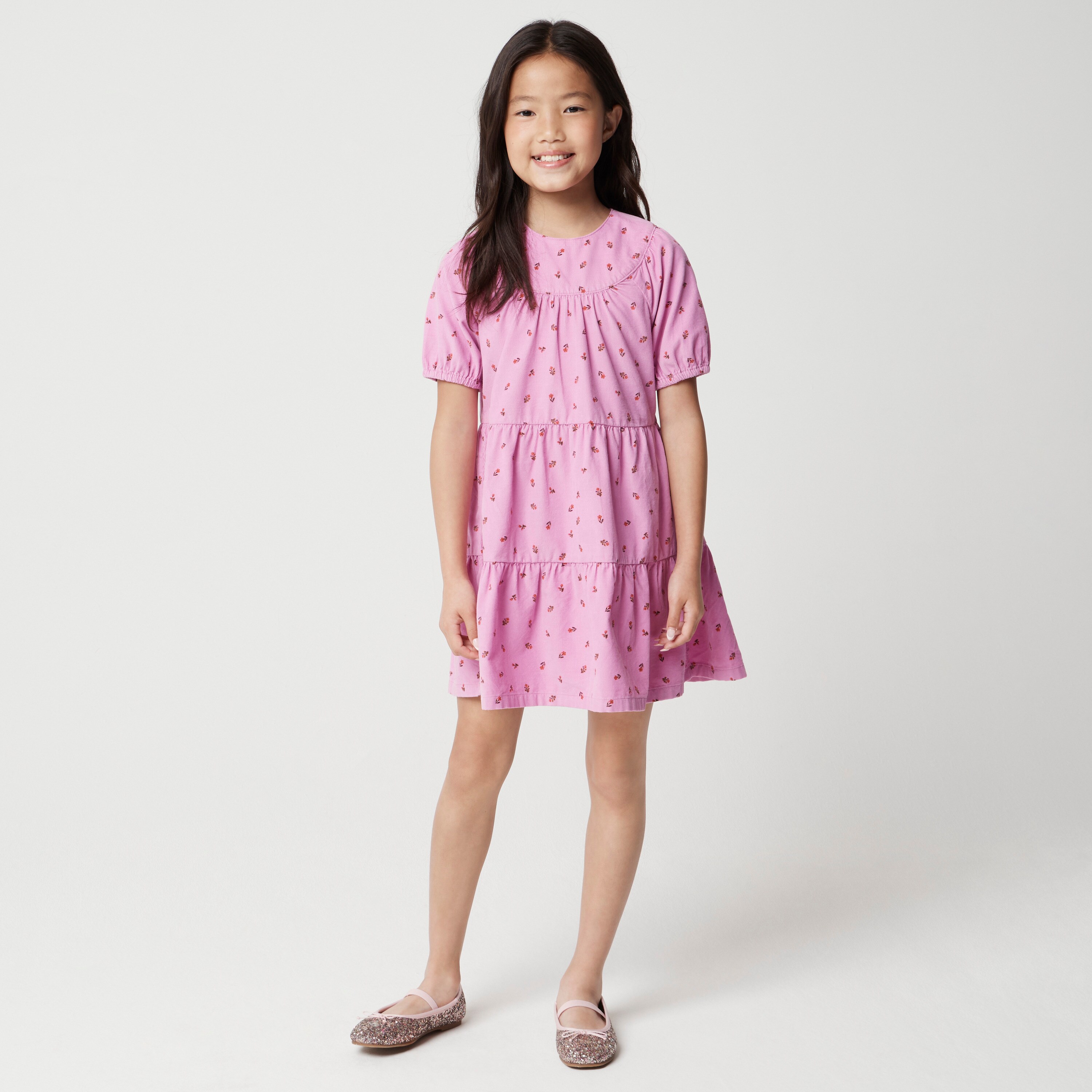 girls pink and green floral corduroy dress fall winter Girls' For SIlk V Dress