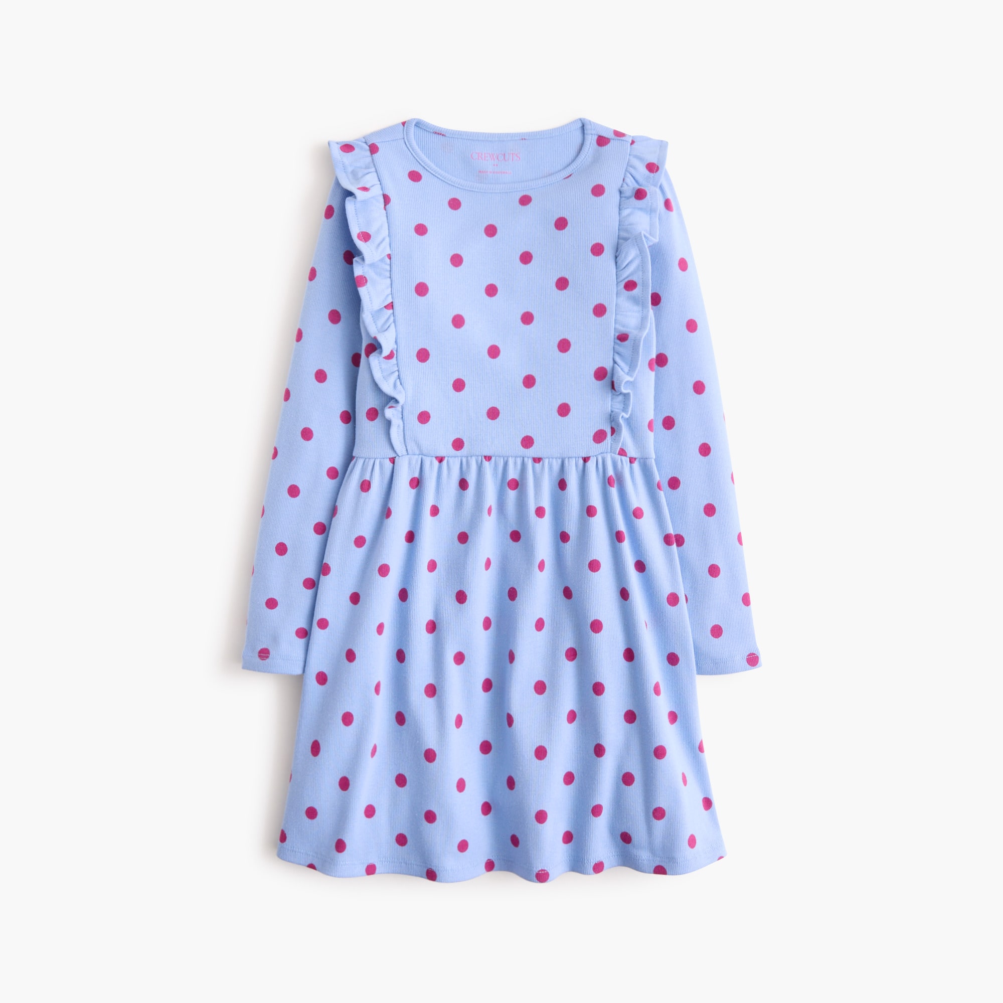 Girls' long-sleeve polka-dot ribbed dress