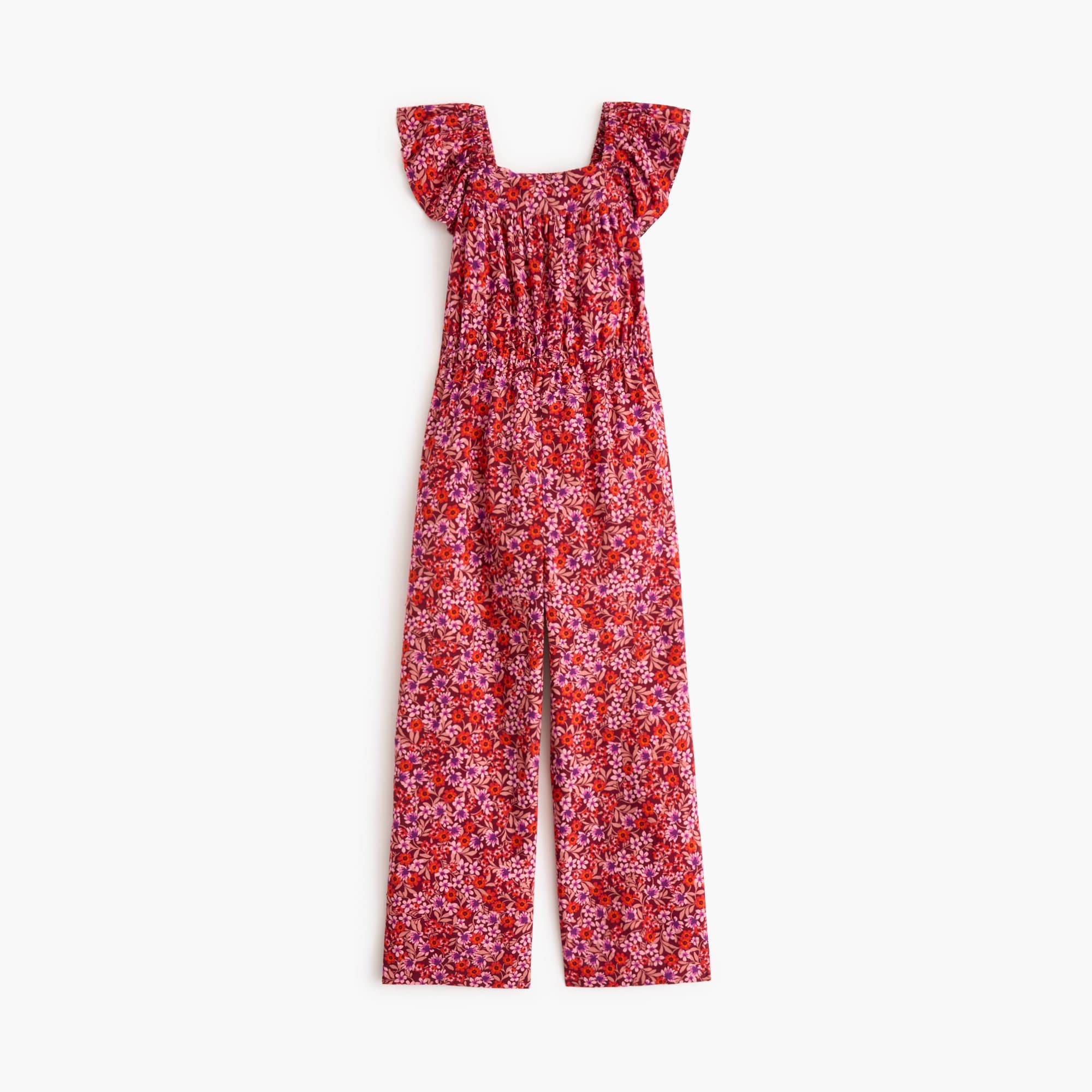 Girls' floral flutter-sleeve jumpsuit