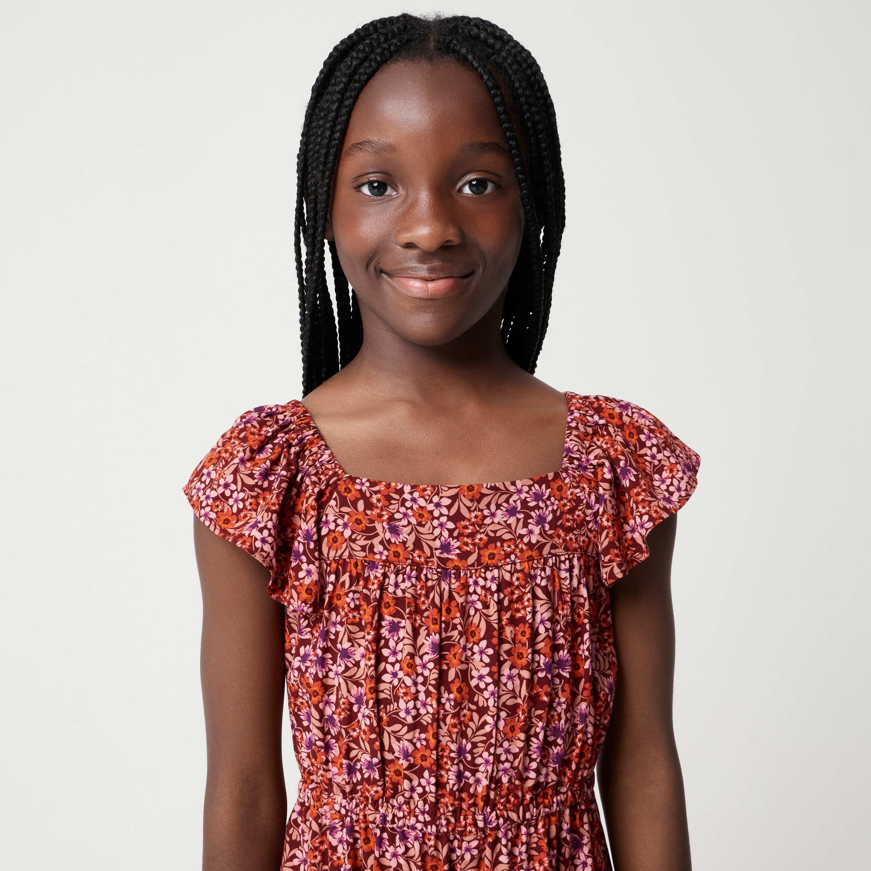 Girls' floral flutter-sleeve jumpsuit