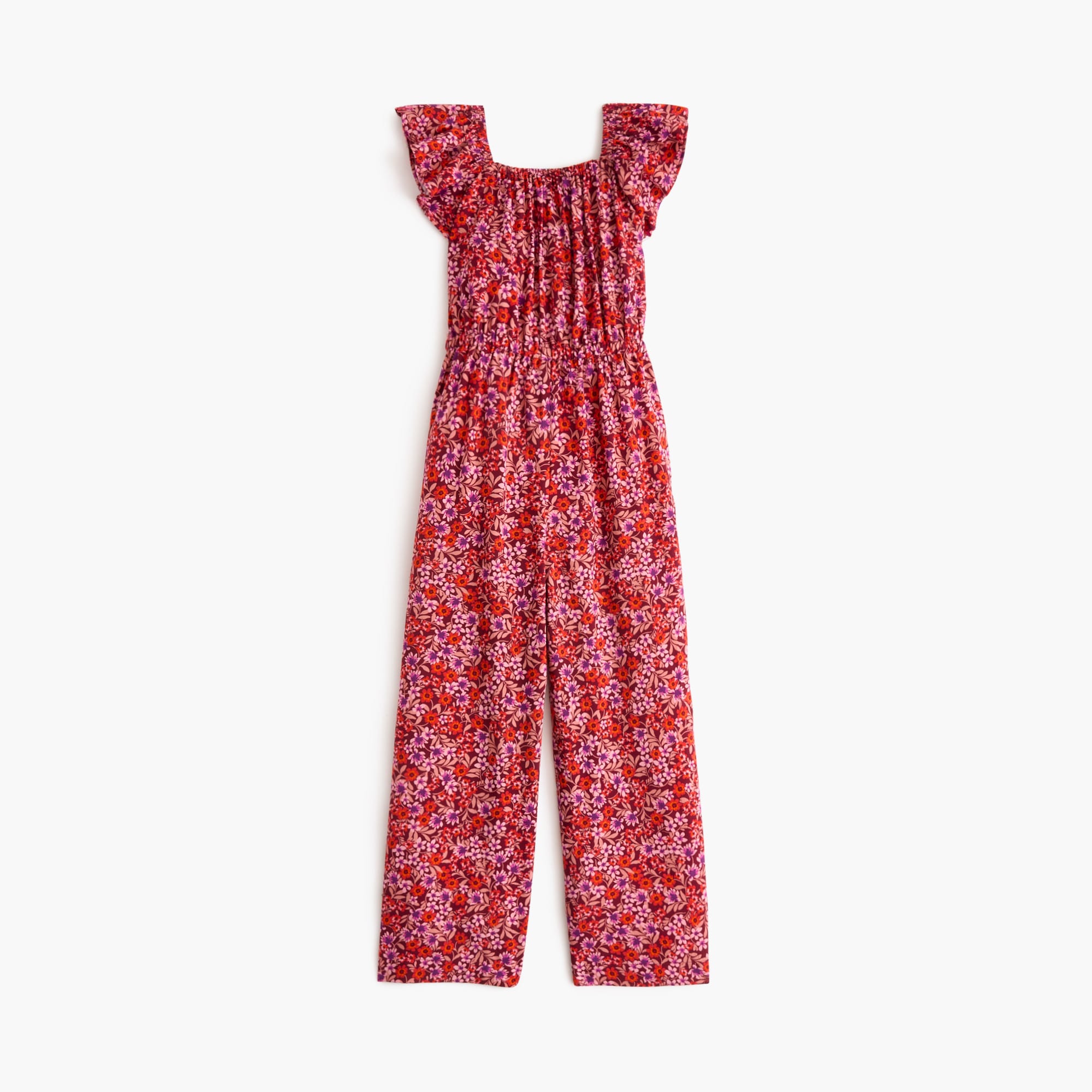 Girls' floral flutter-sleeve jumpsuit