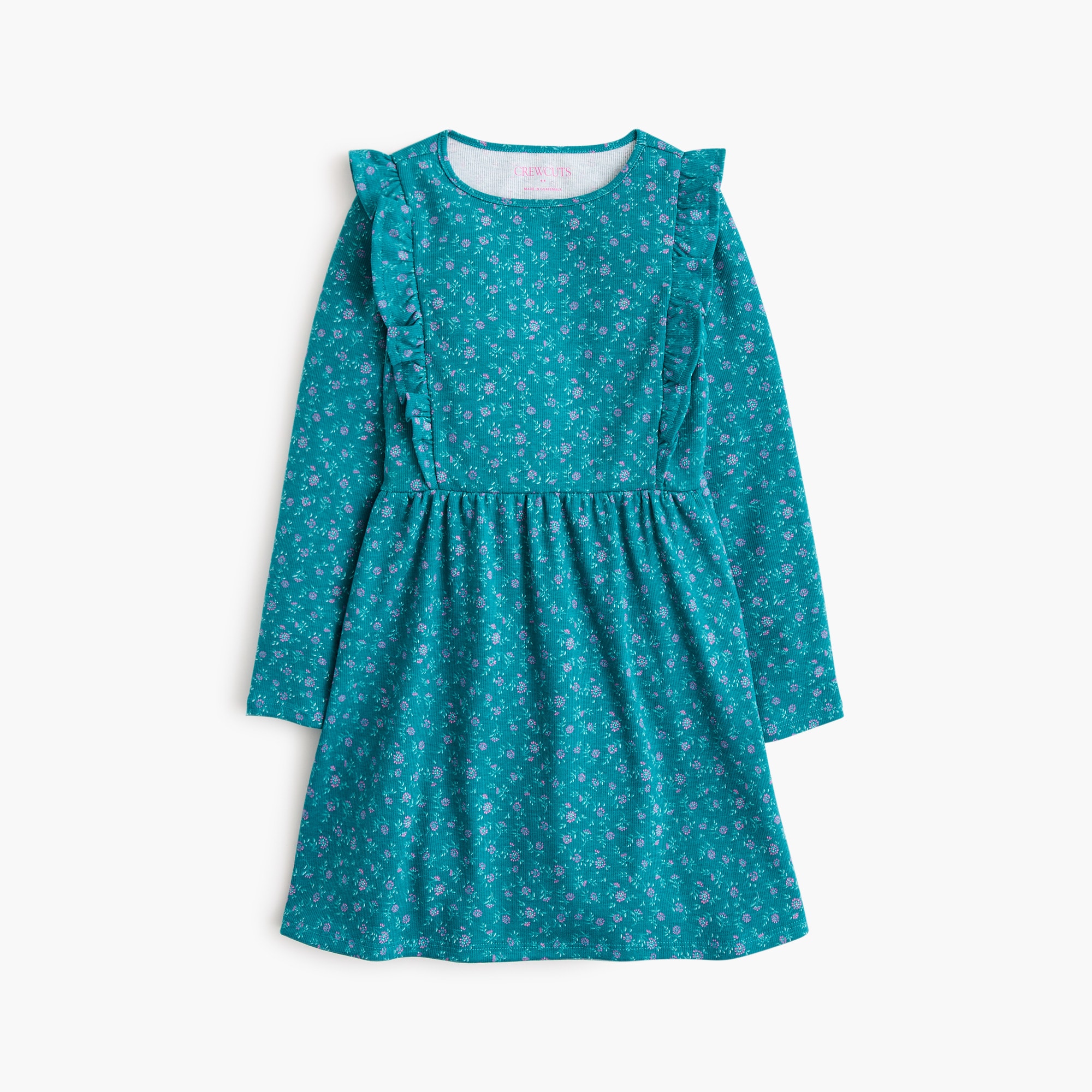 Girls' long-sleeve floral ribbed dress