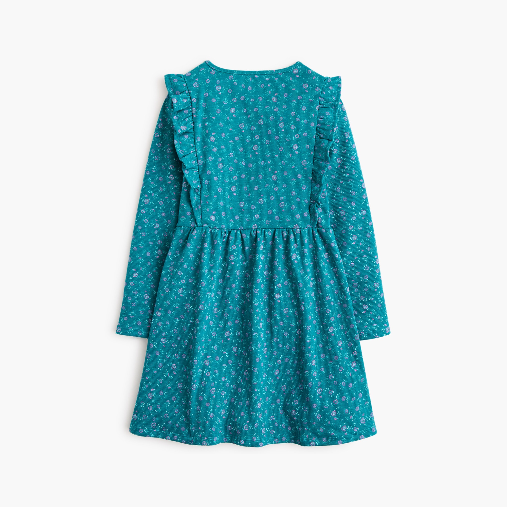 Girls' long-sleeve floral ribbed dress