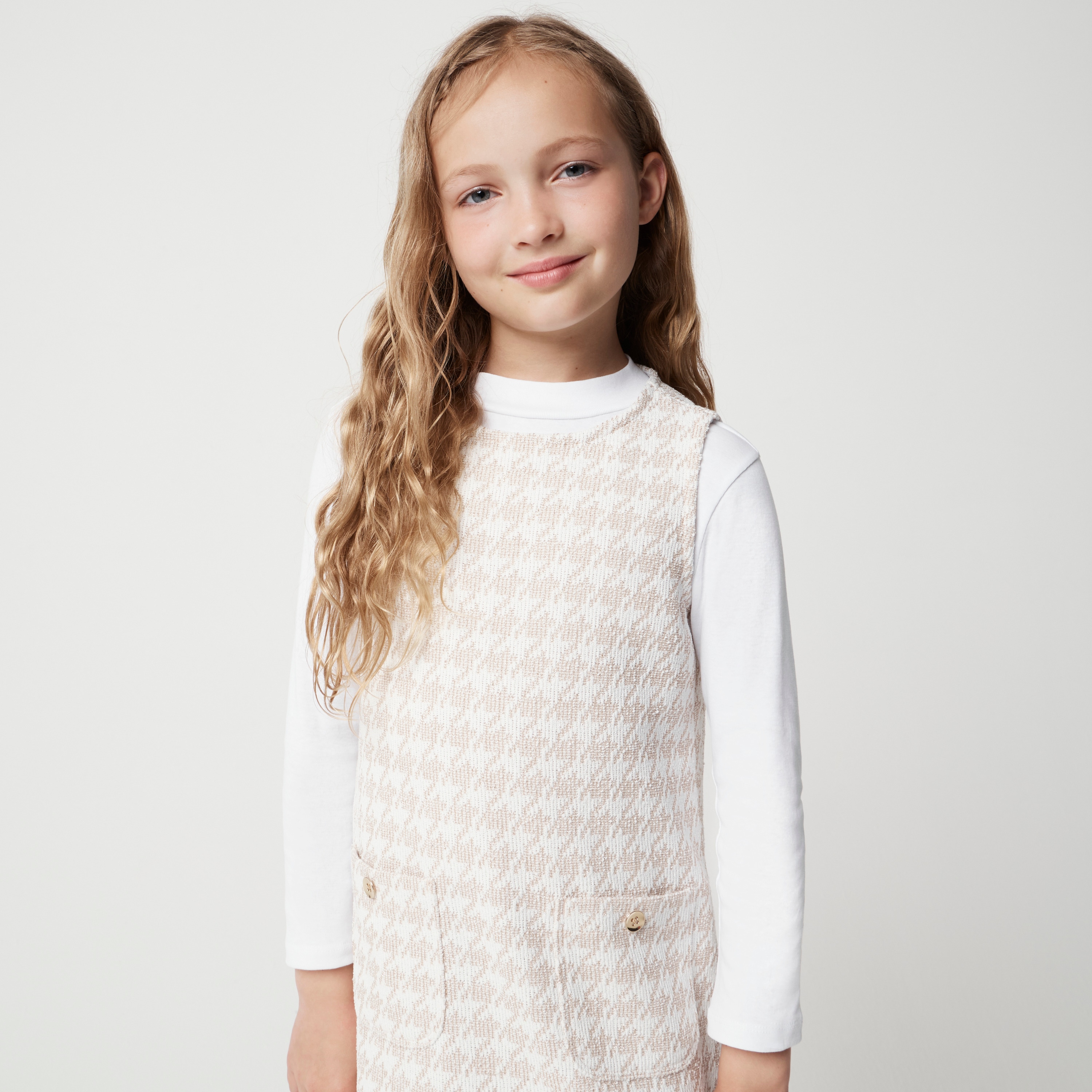 Girls' metallic houndstooth dress