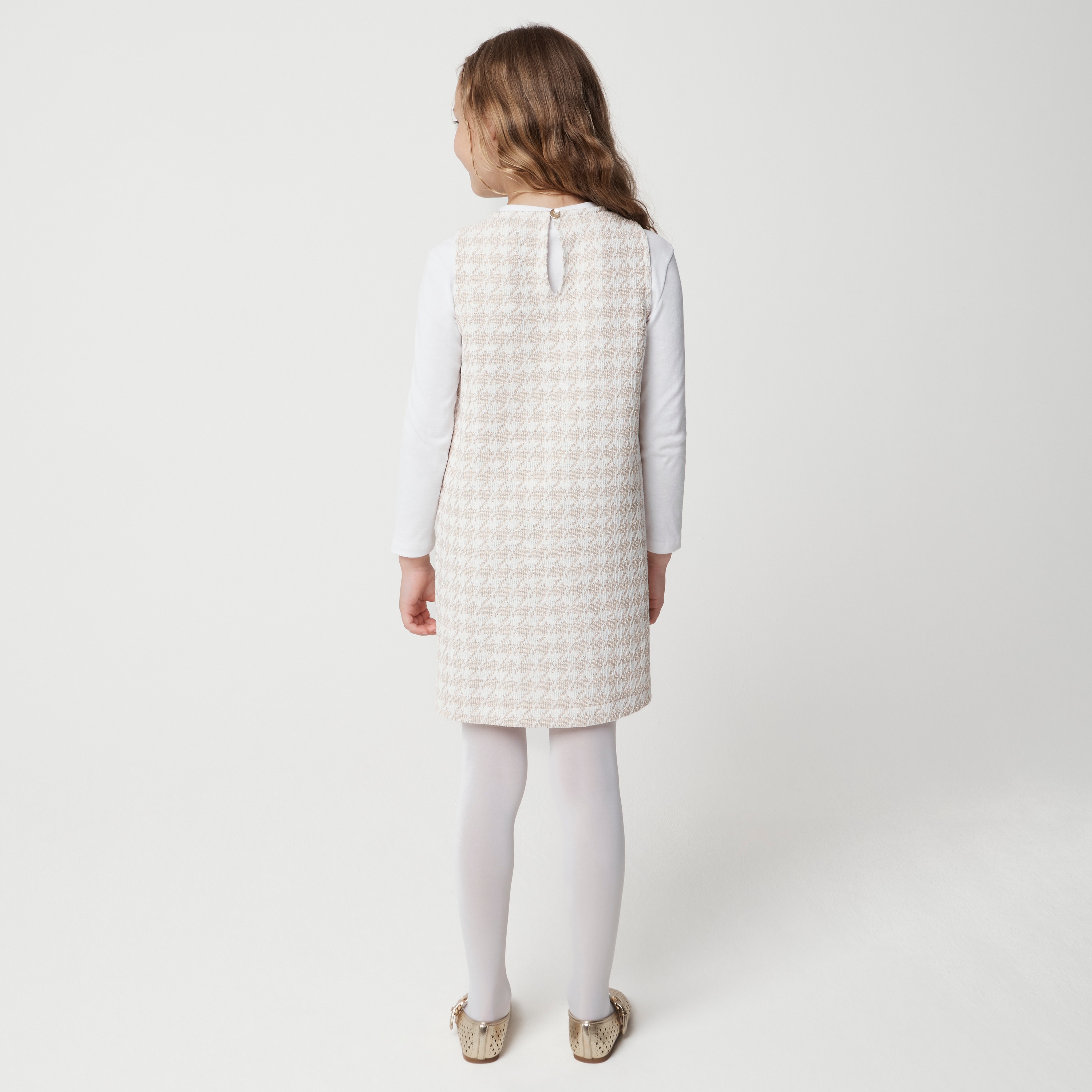 Girls' metallic houndstooth dress