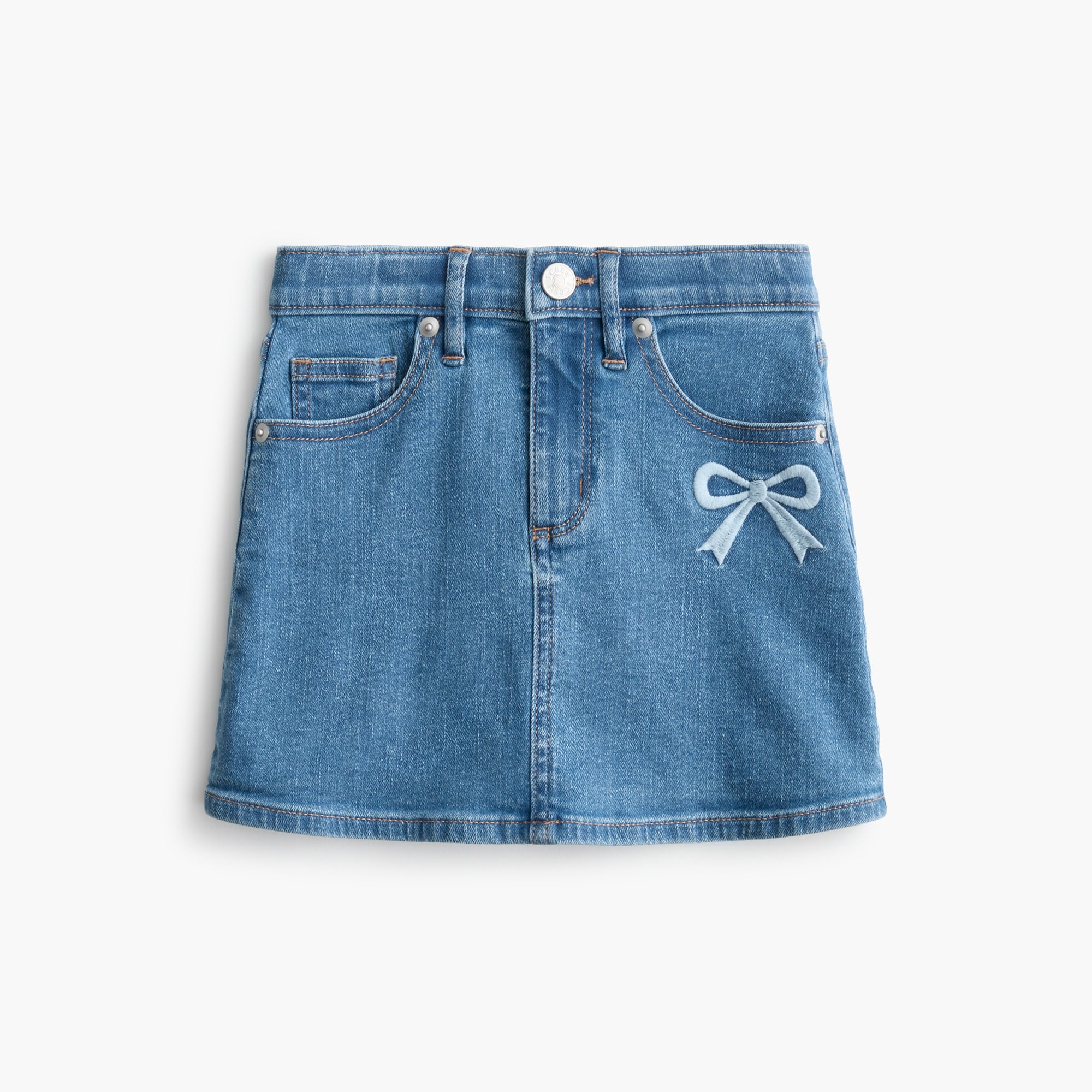 Girls' embroidered bow denim skirt