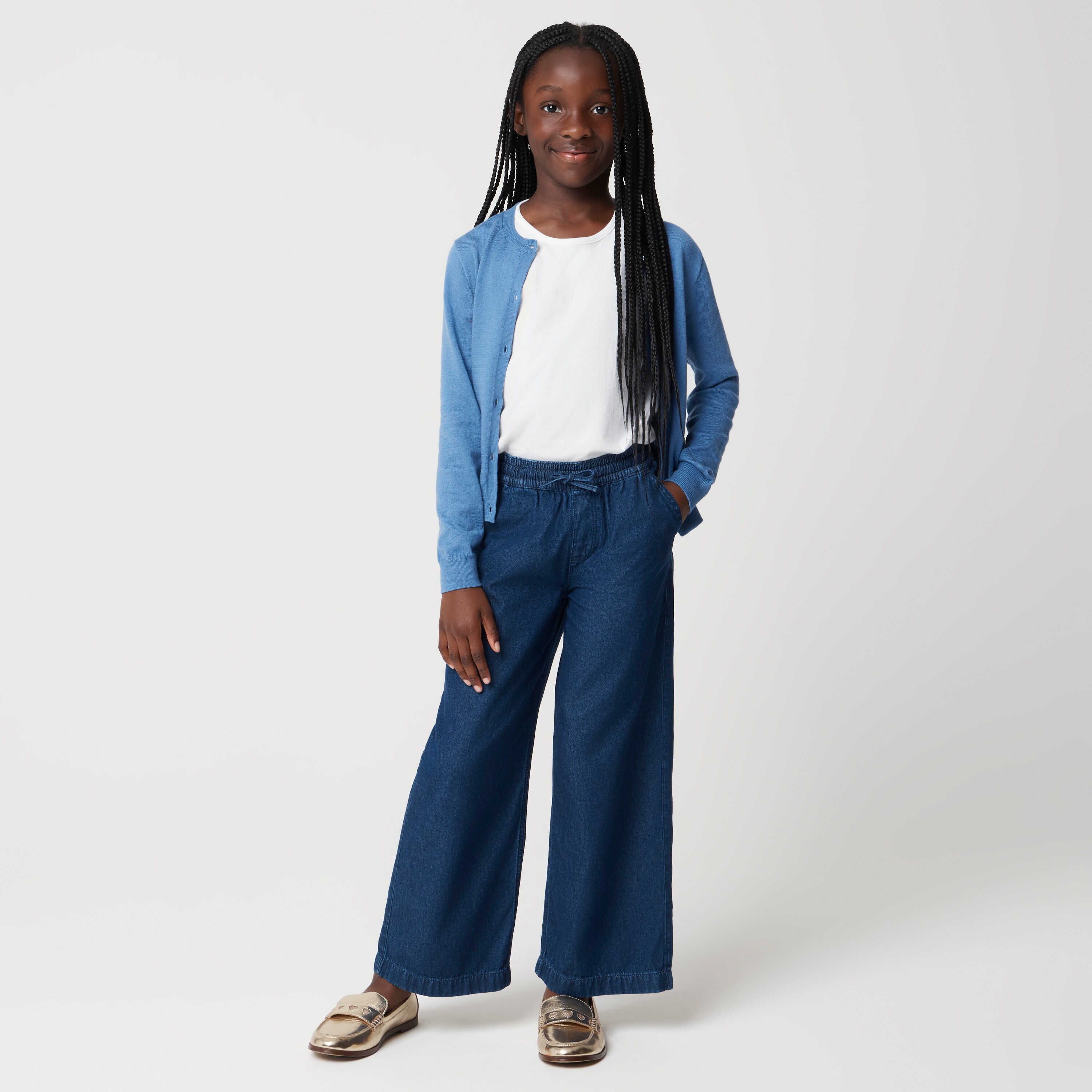 Girls' wide-leg drawstring jean