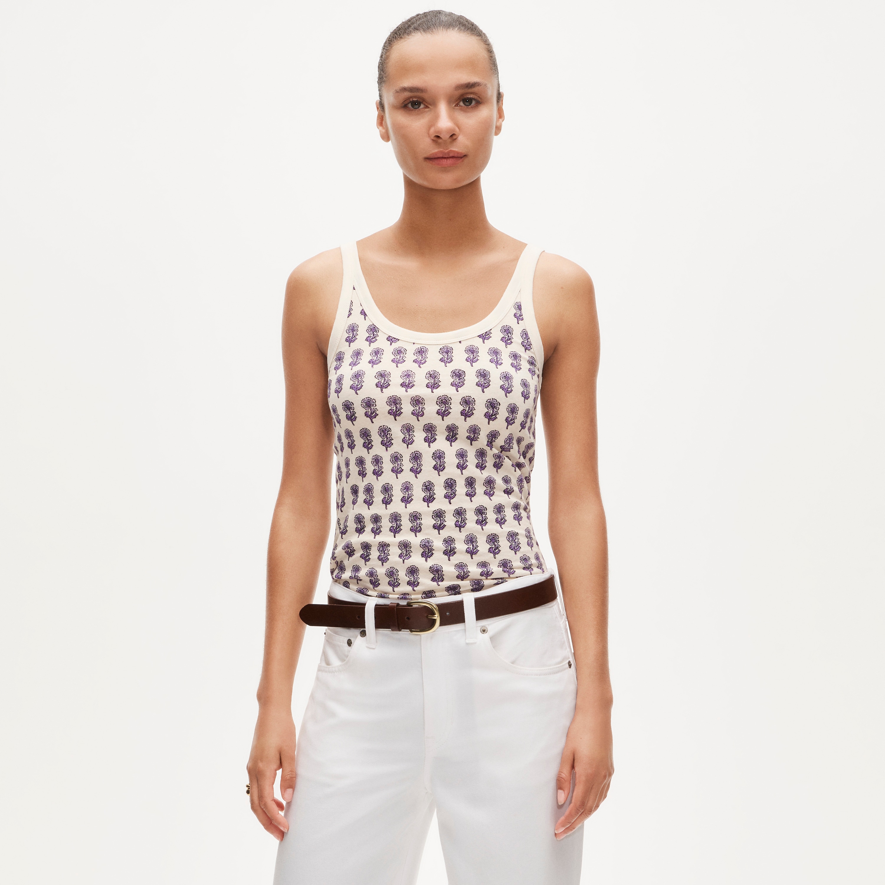 Feather Jersey Tank Top In Lilac Block Print For Women | J.Crew