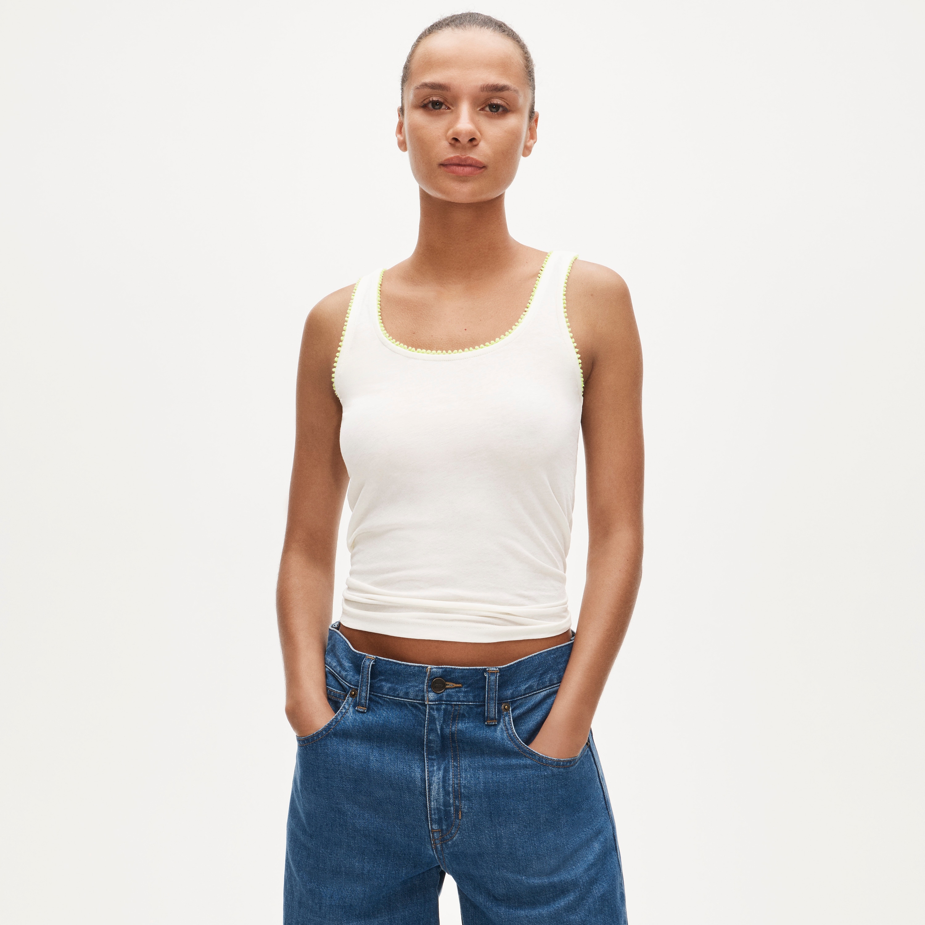 Feather jersey tank top with contrast trim