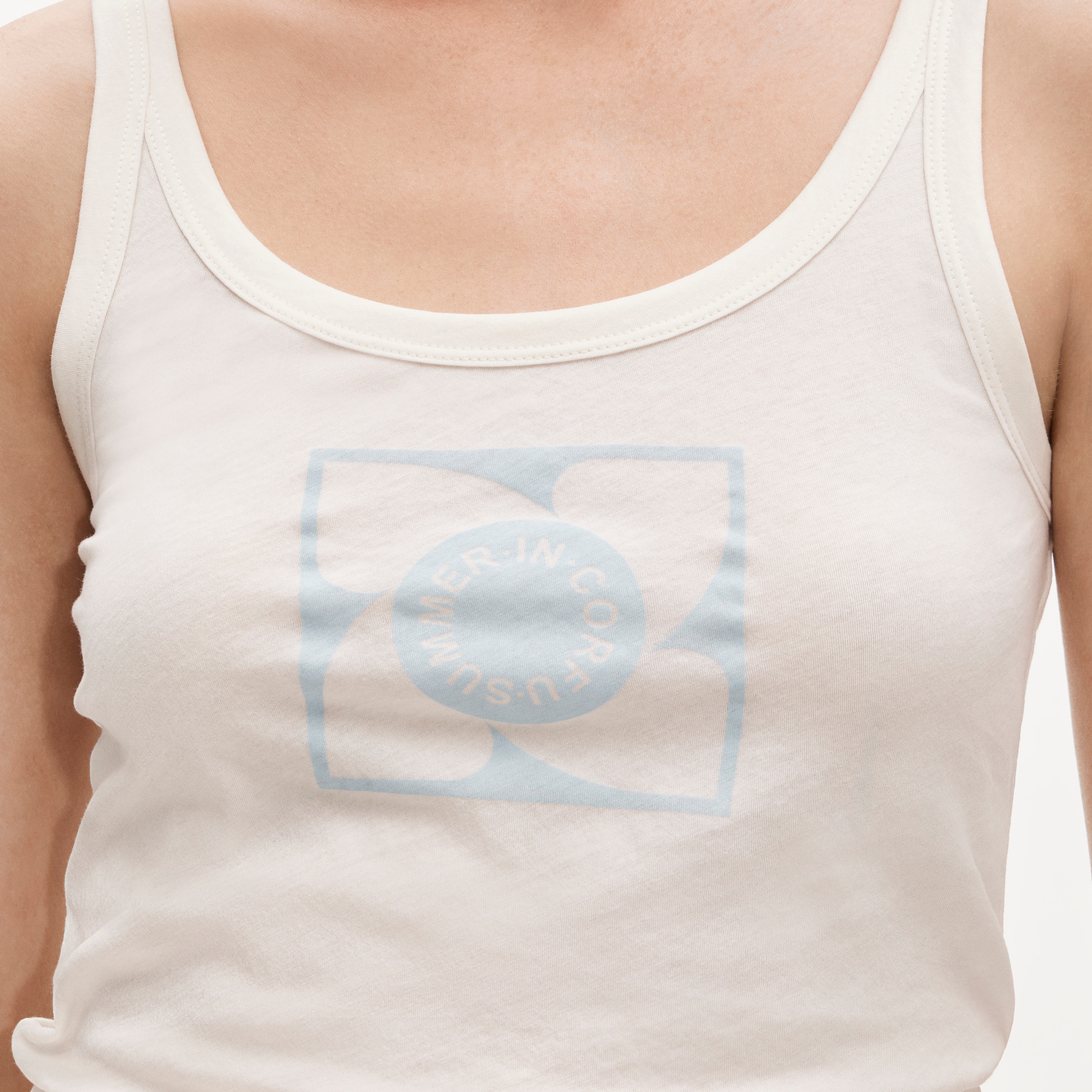 Feather jersey "Summer in Corfu" graphic tank top