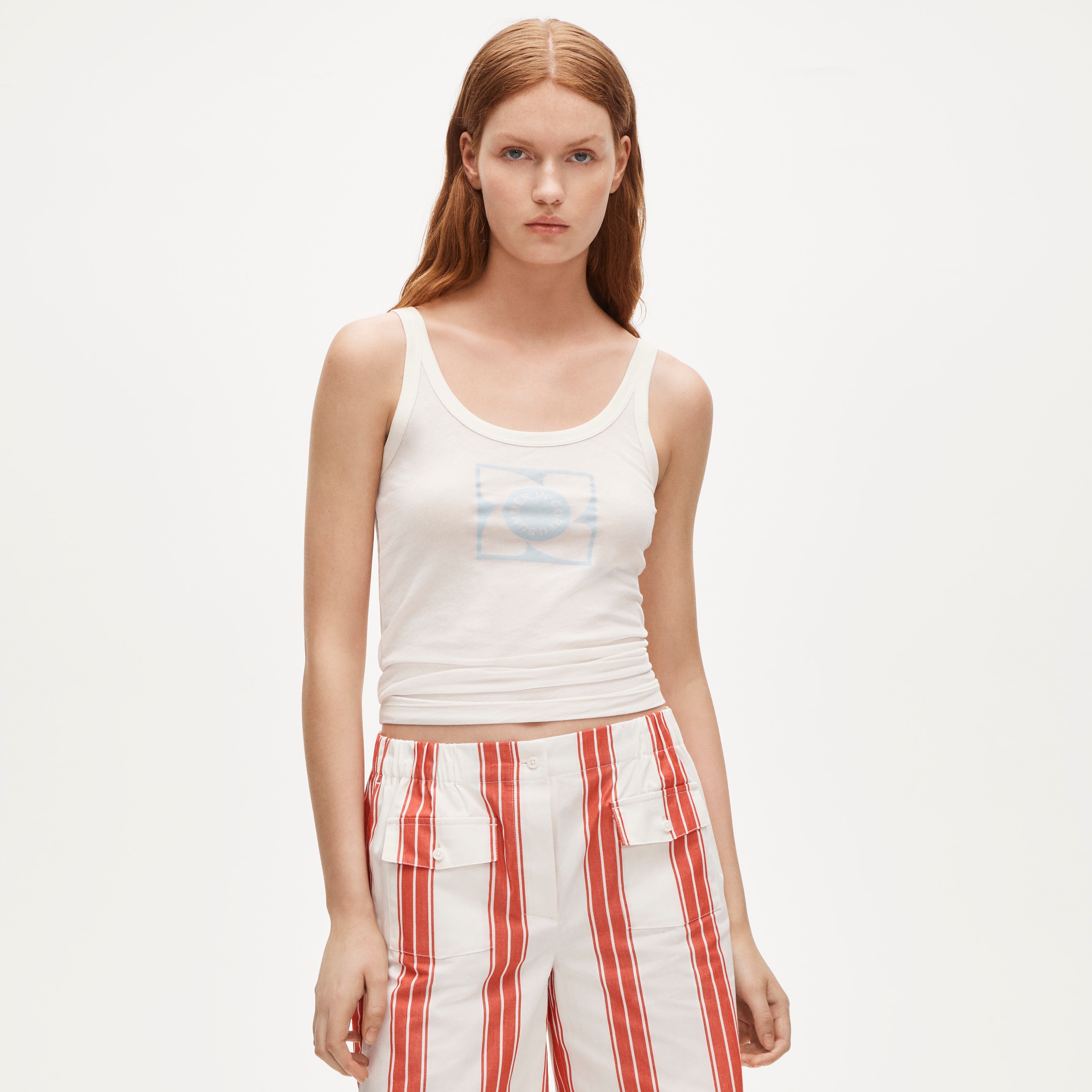 Feather jersey "Summer in Corfu" graphic tank top