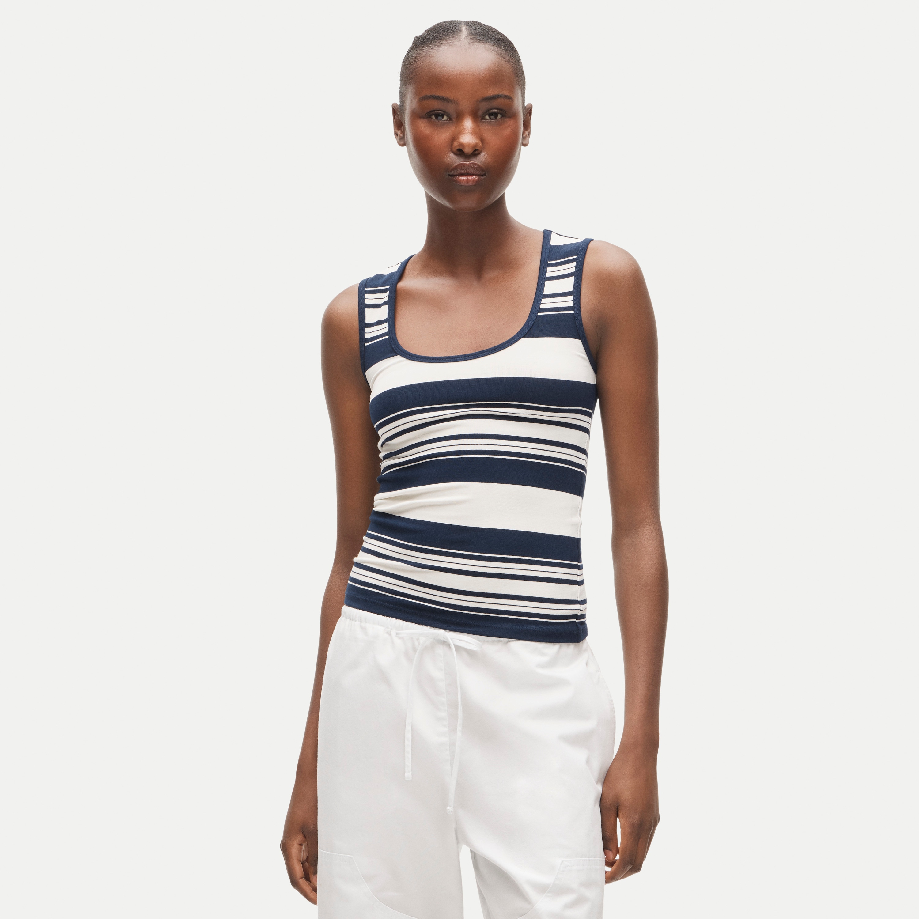 Refined rib scoopneck tank top in stripe
