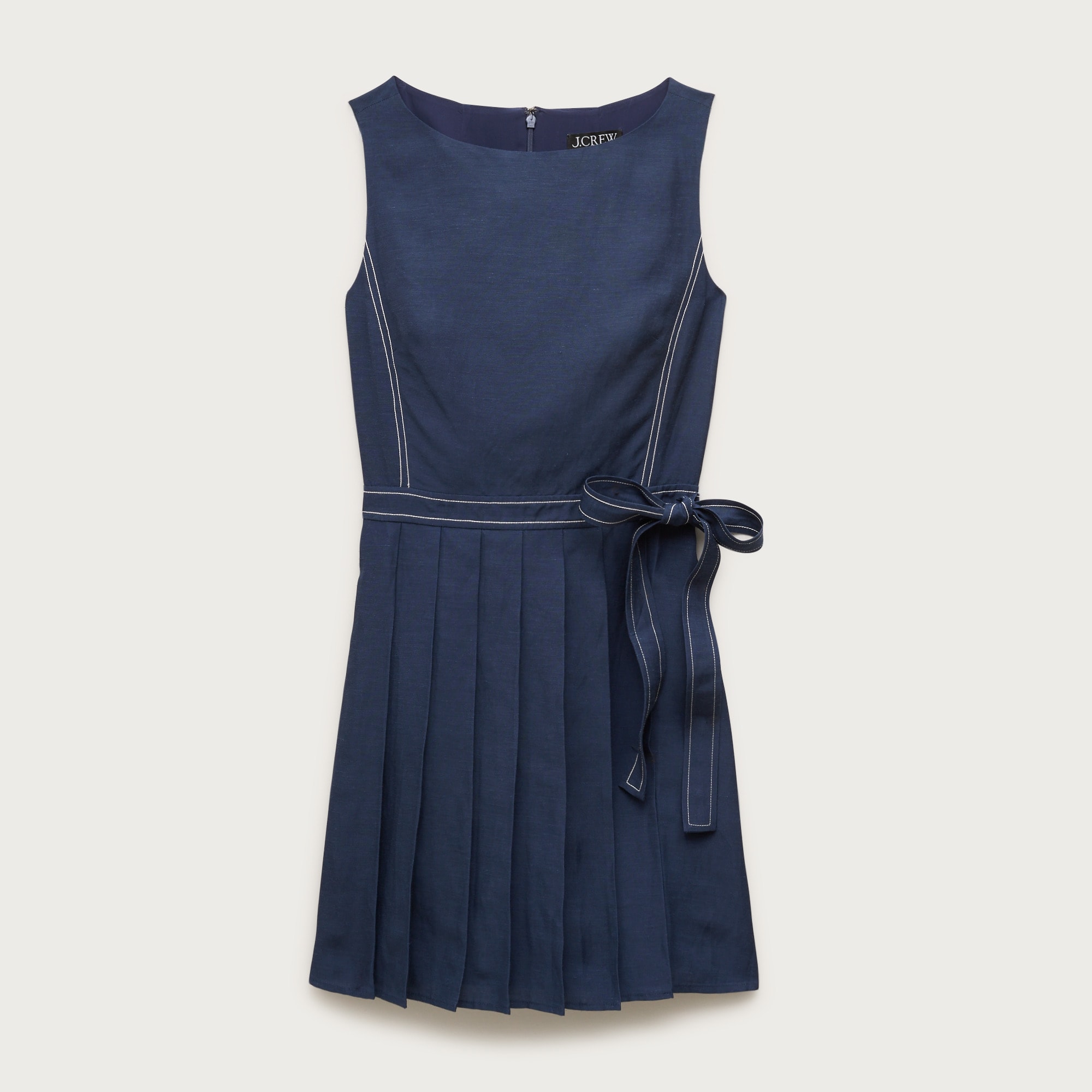 Pleated contrast-stitch side-tie mini dress in linen blend from J.Crew - $248