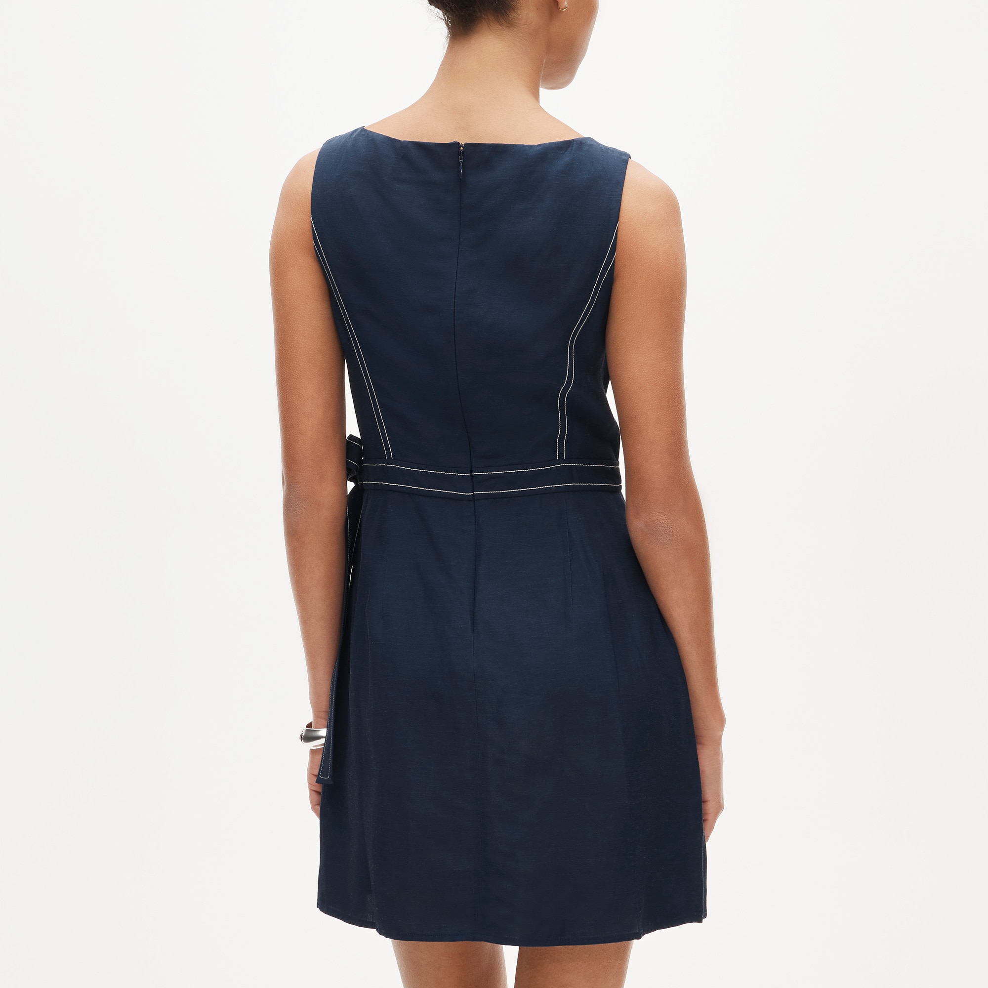Pleated contrast-stitch side-tie mini dress in linen blend - image 4