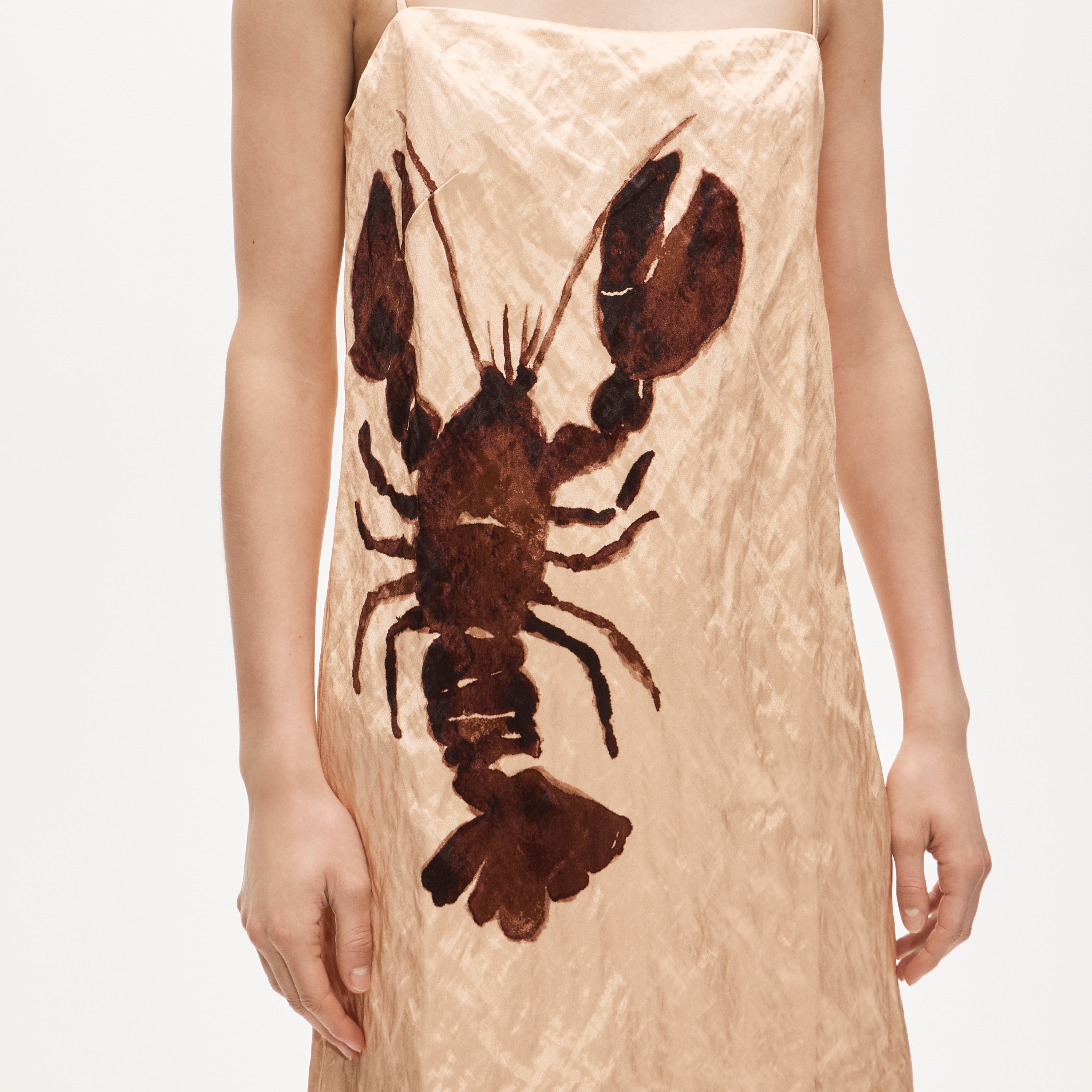 Collection shift dress in lobster-print memory satin