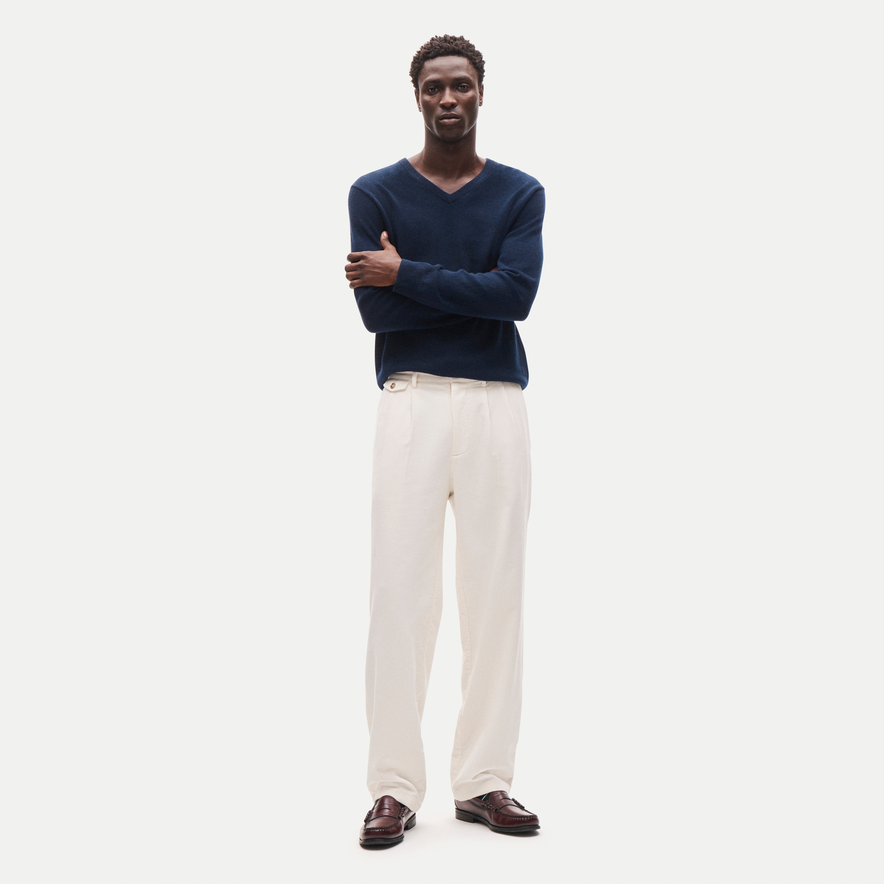 Relaxed-fit double-pleated corduroy pant