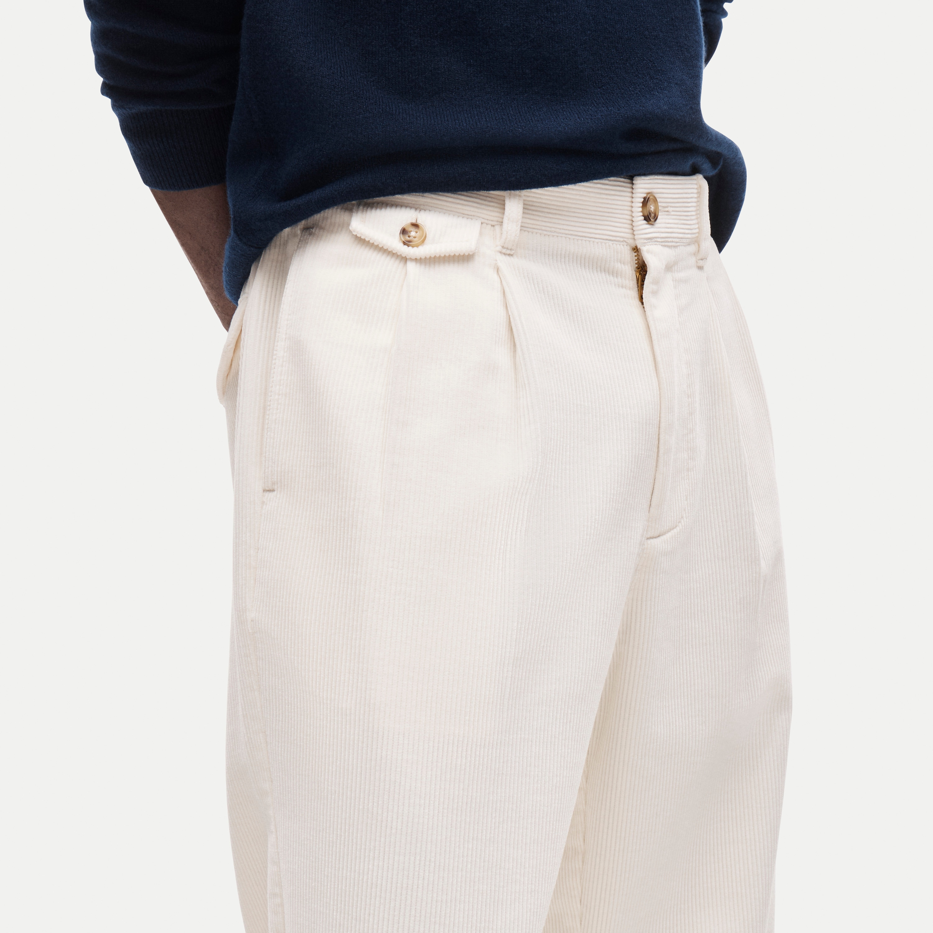 Relaxed-fit double-pleated corduroy pant