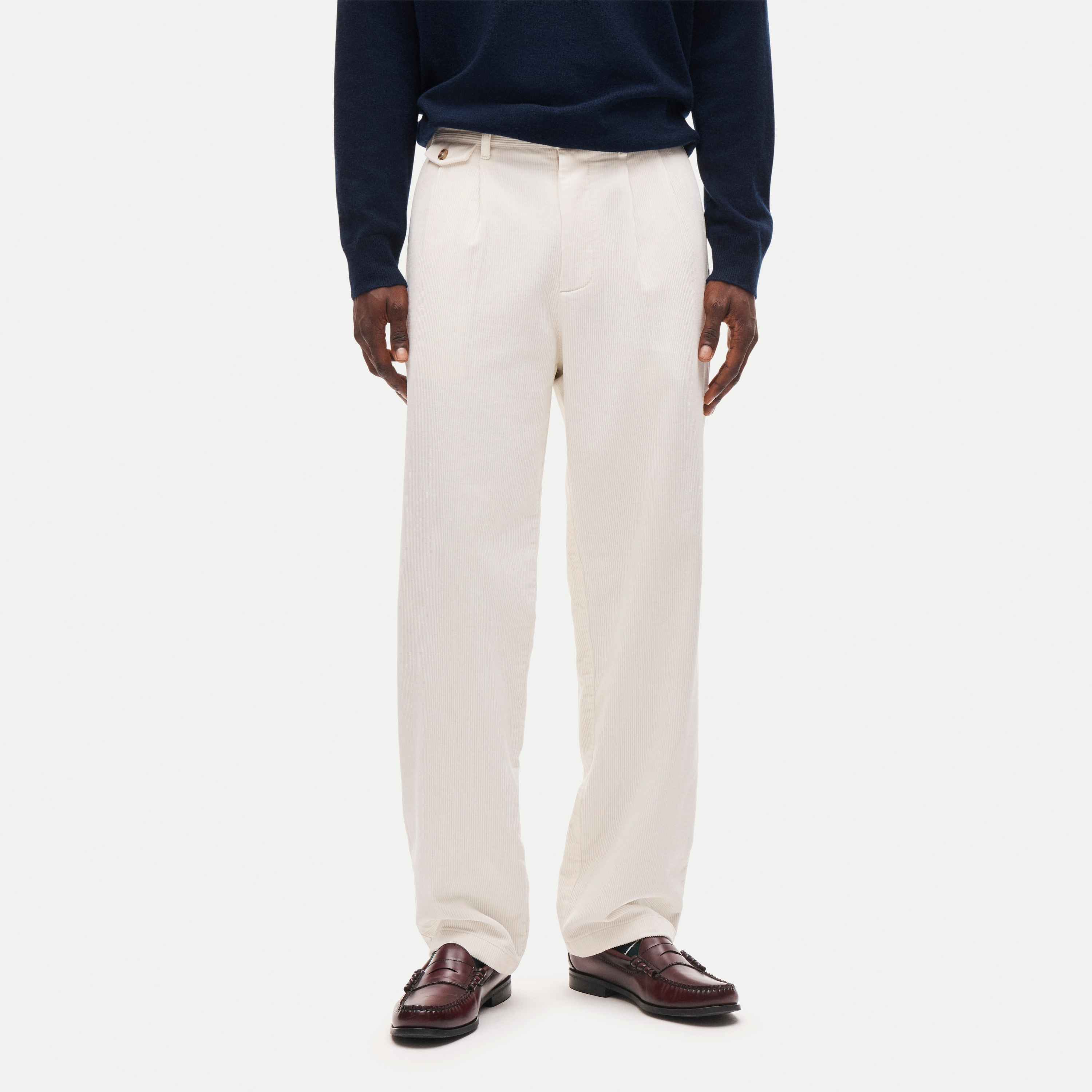 Relaxed-fit double-pleated corduroy pant