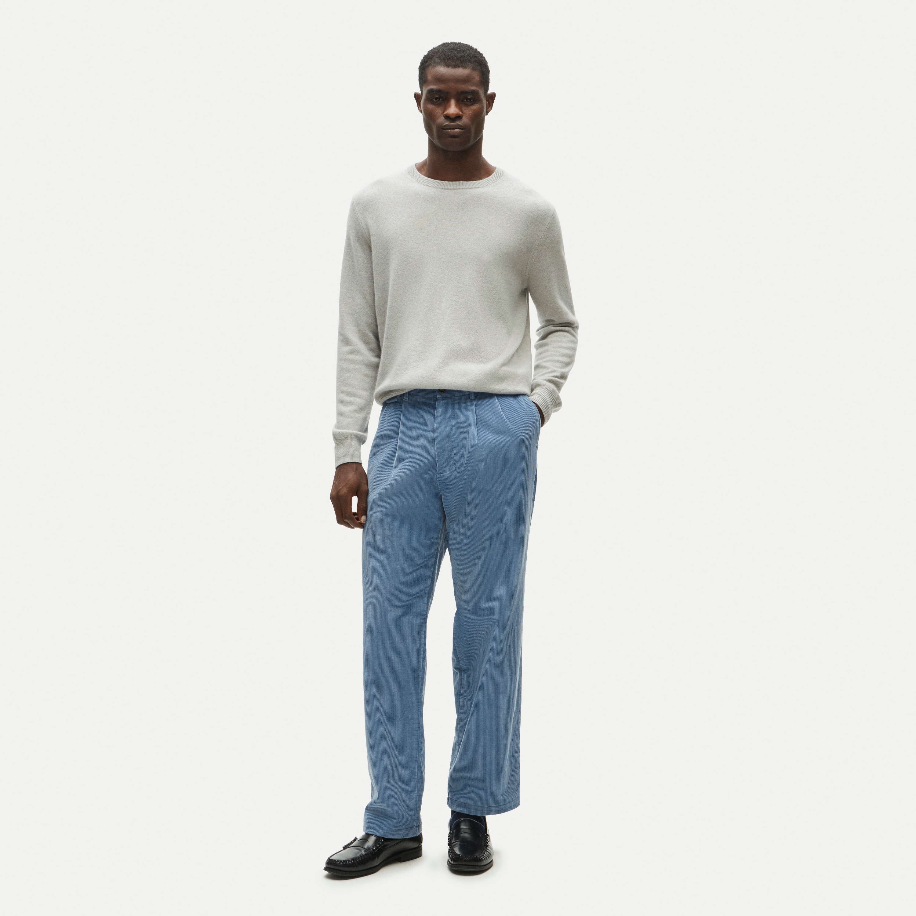 Relaxed-fit double-pleated corduroy pant
