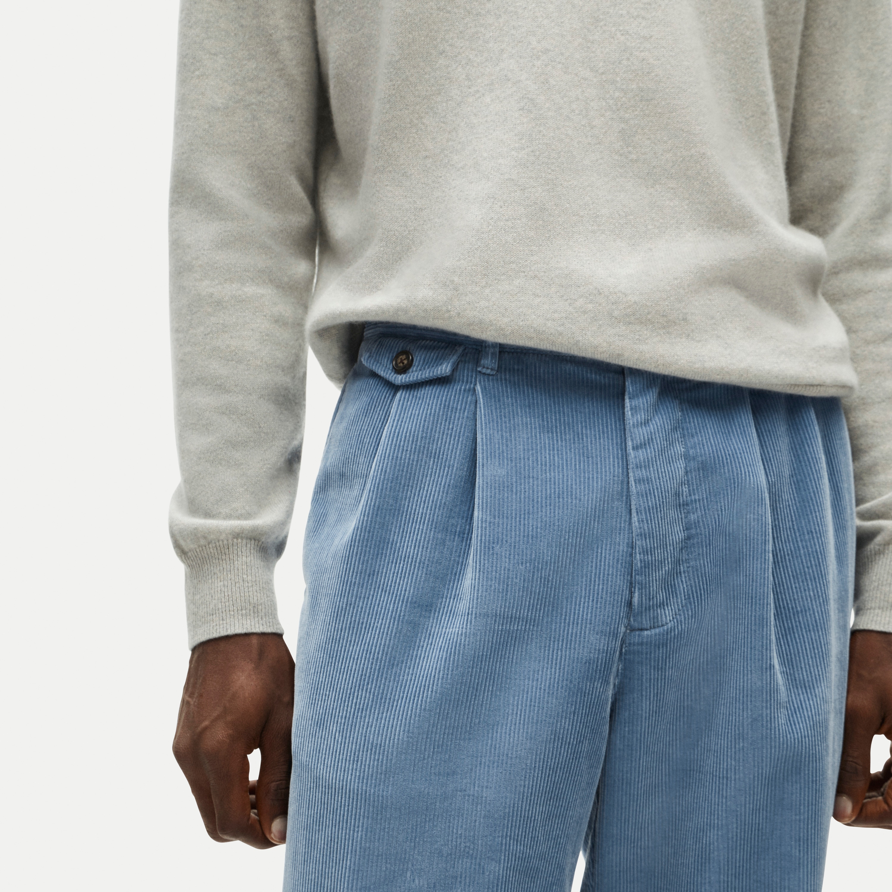 Relaxed-fit double-pleated corduroy pant