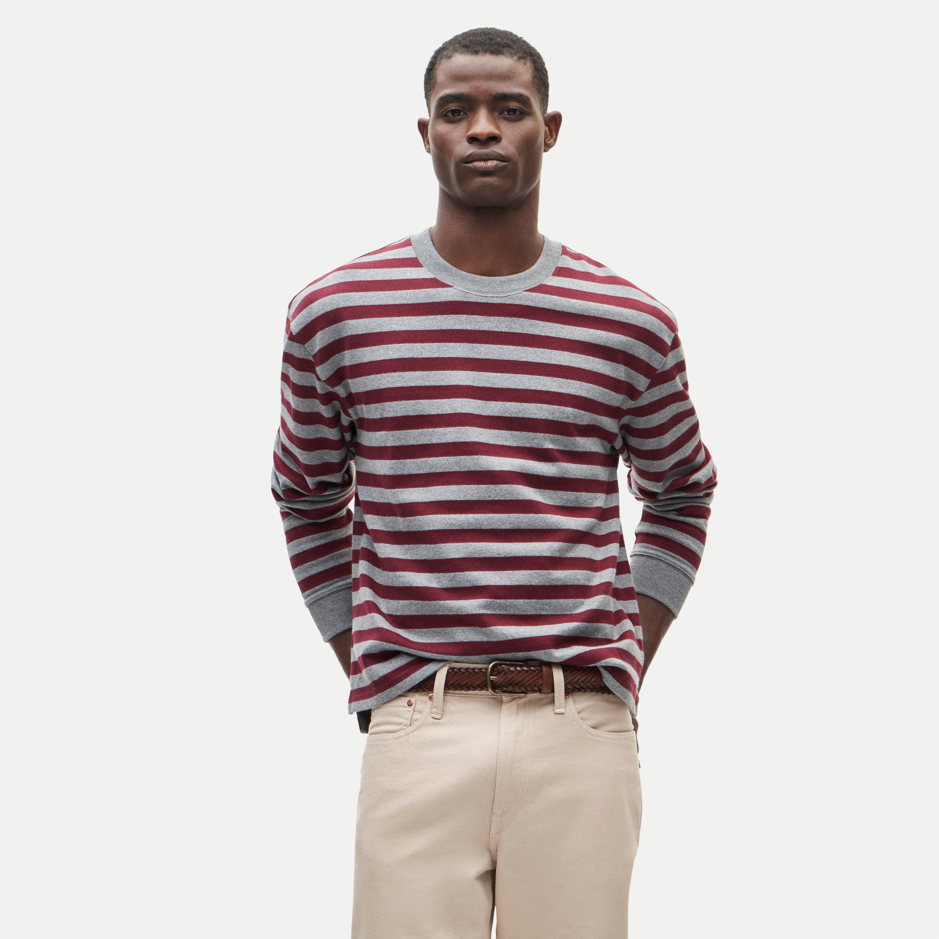 Long-sleeve crewneck in striped maritime jersey