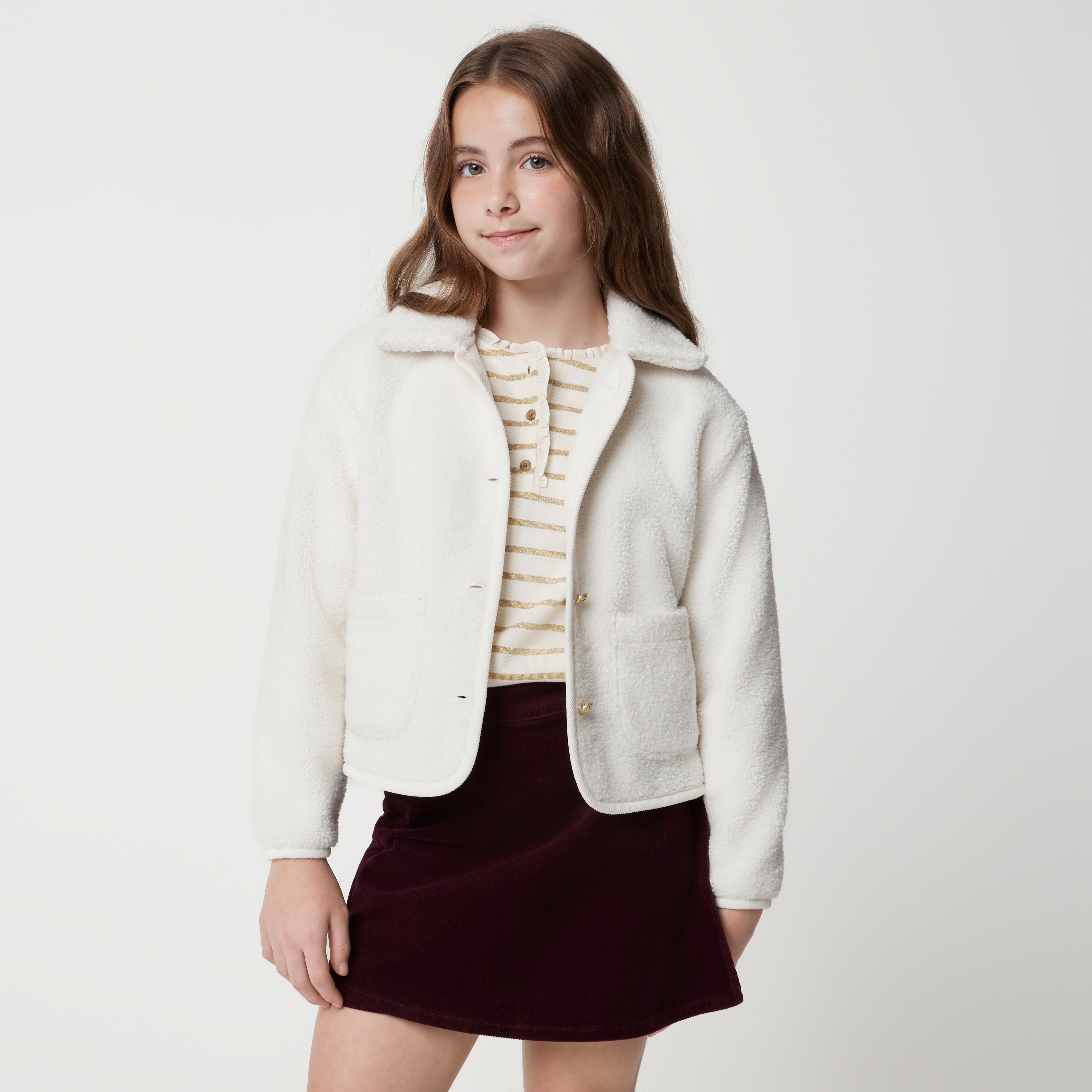 Girls' collared Sherpa jacket