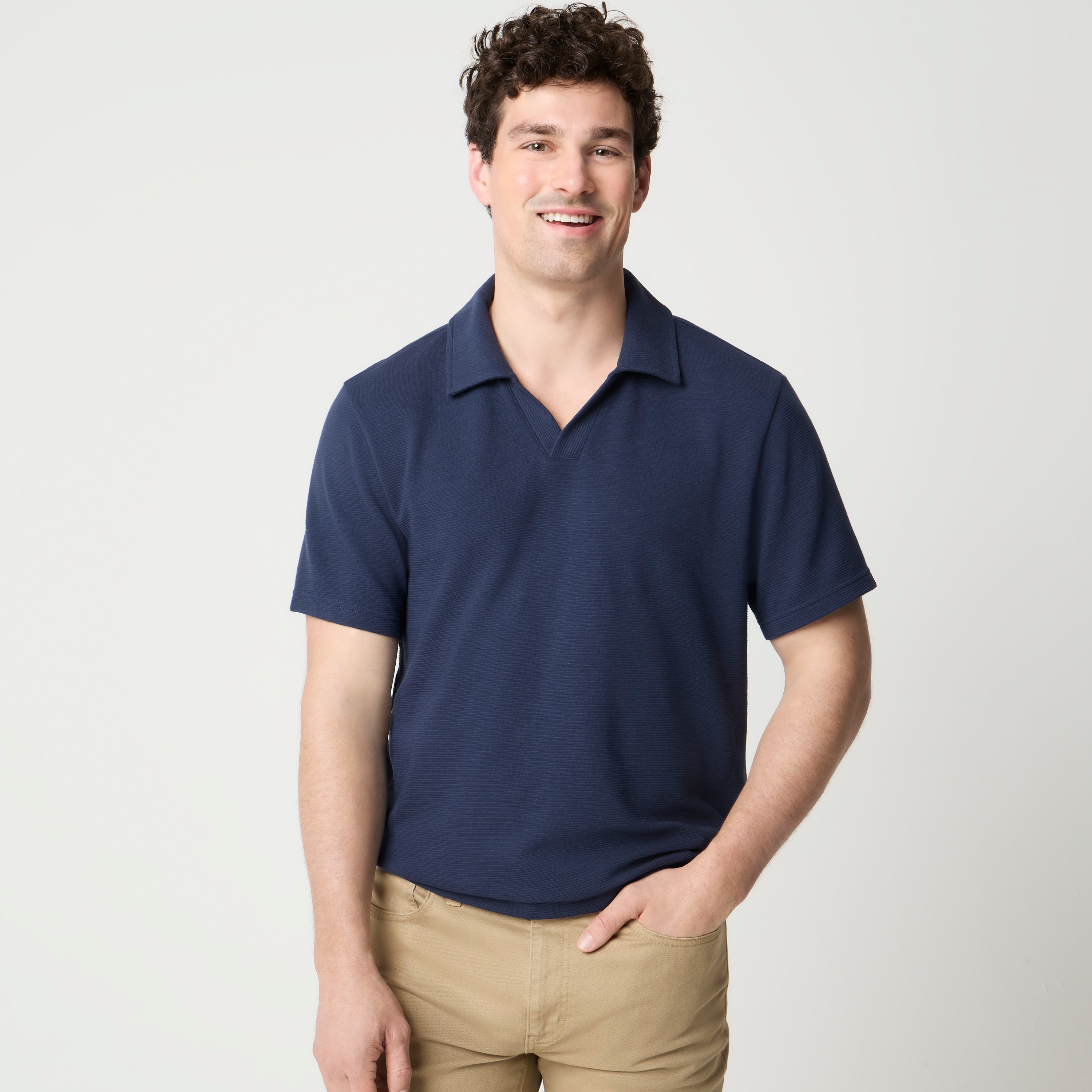 Textured johnny-collar polo shirt