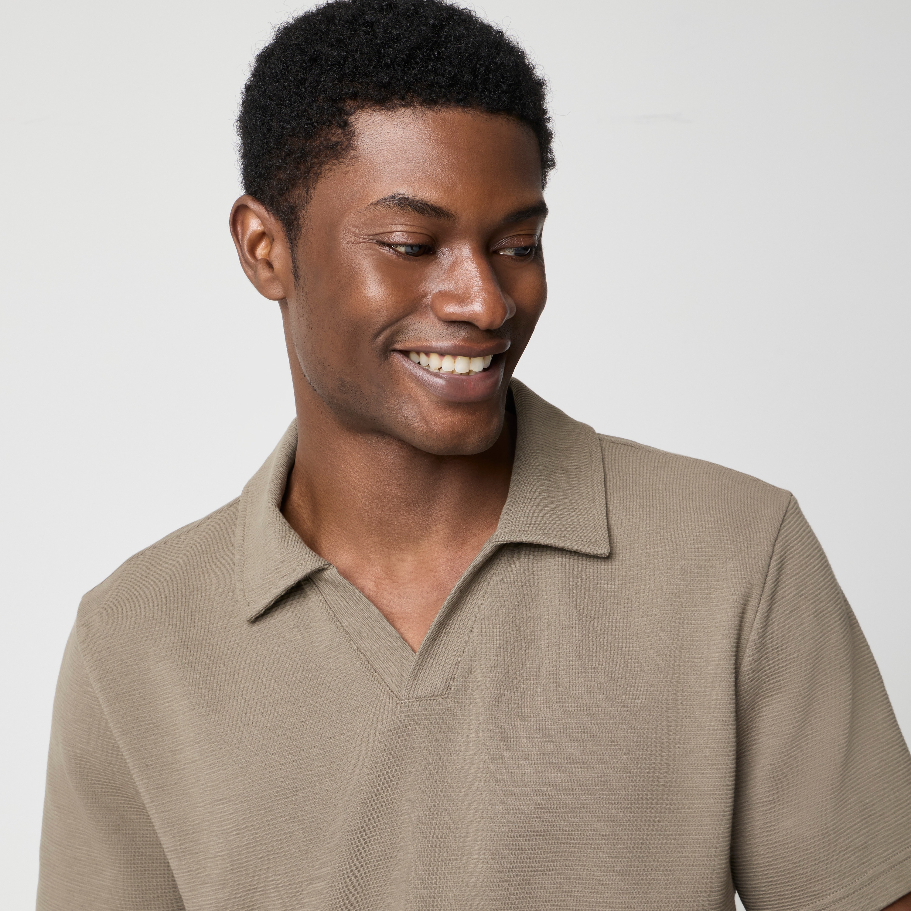 Textured johnny-collar polo shirt