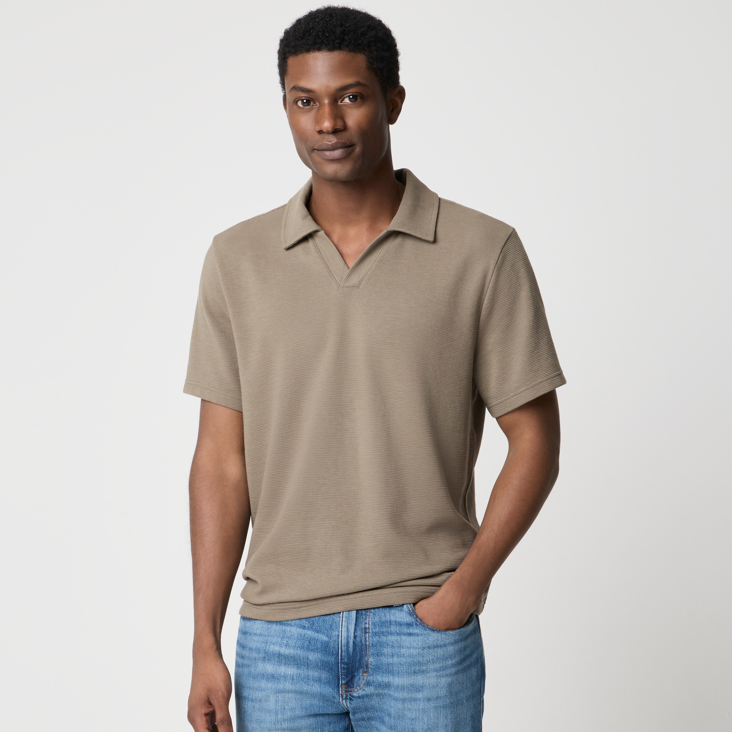 Textured johnny-collar polo shirt