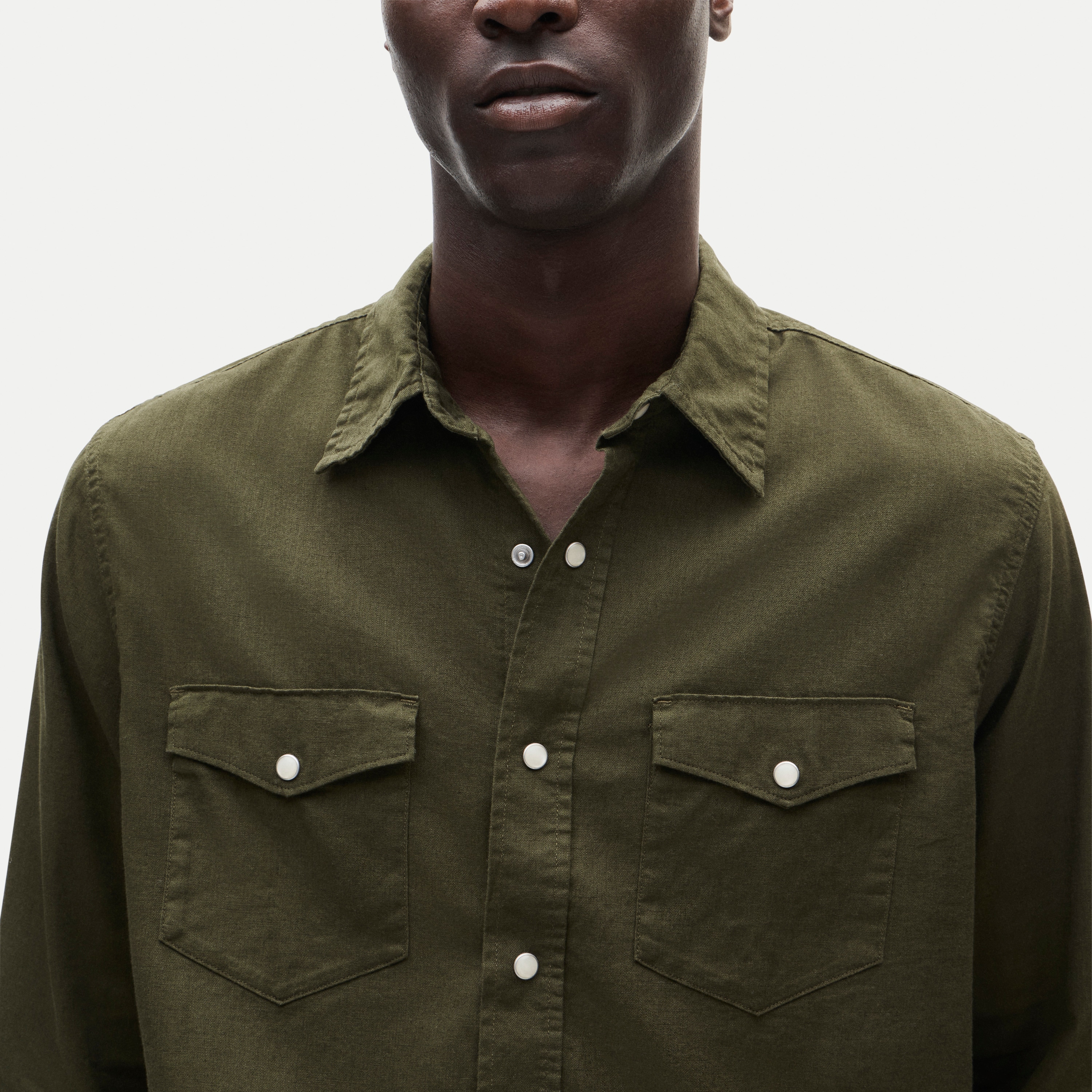 Western chambray shirt in linen-cotton blend