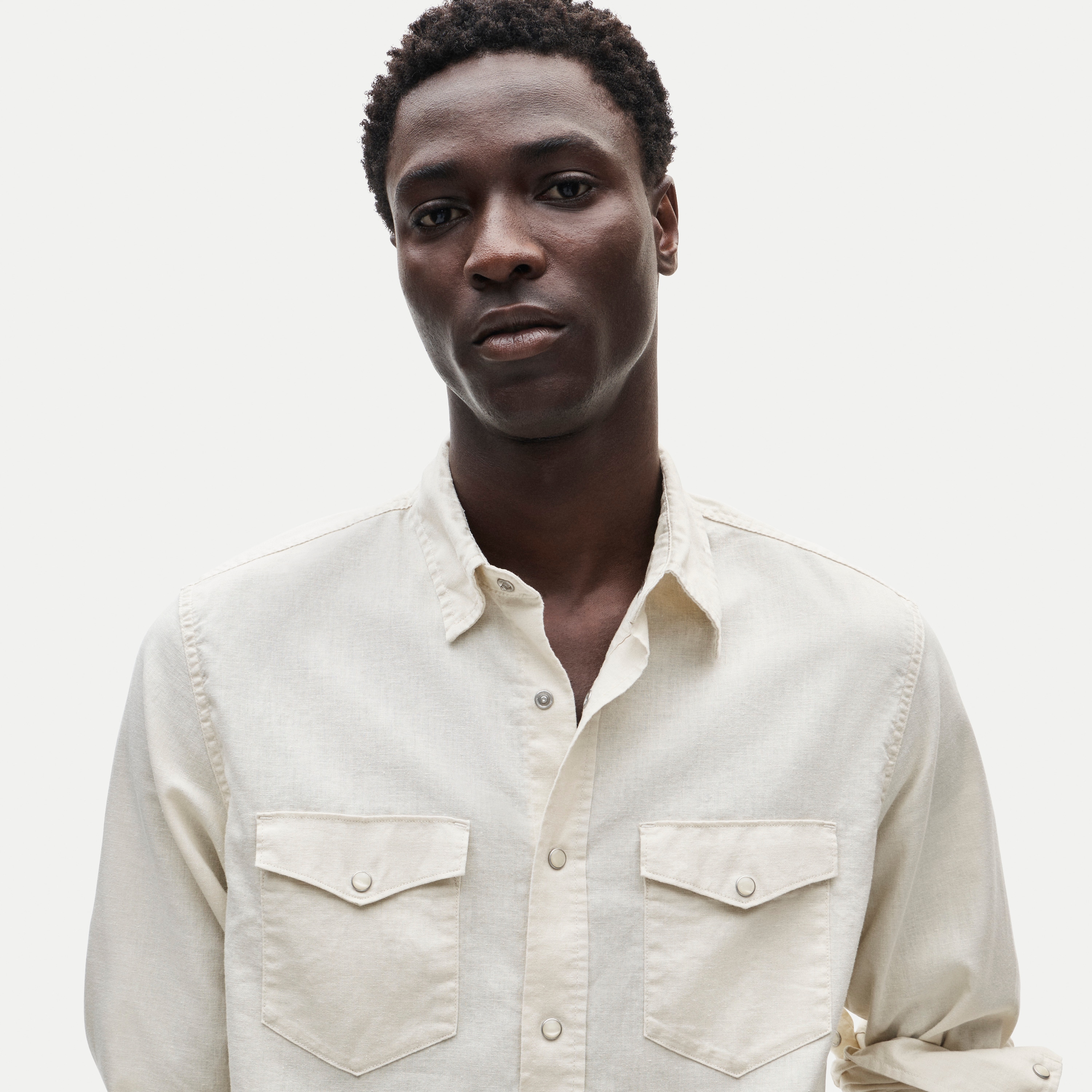 Western chambray shirt in linen-cotton blend