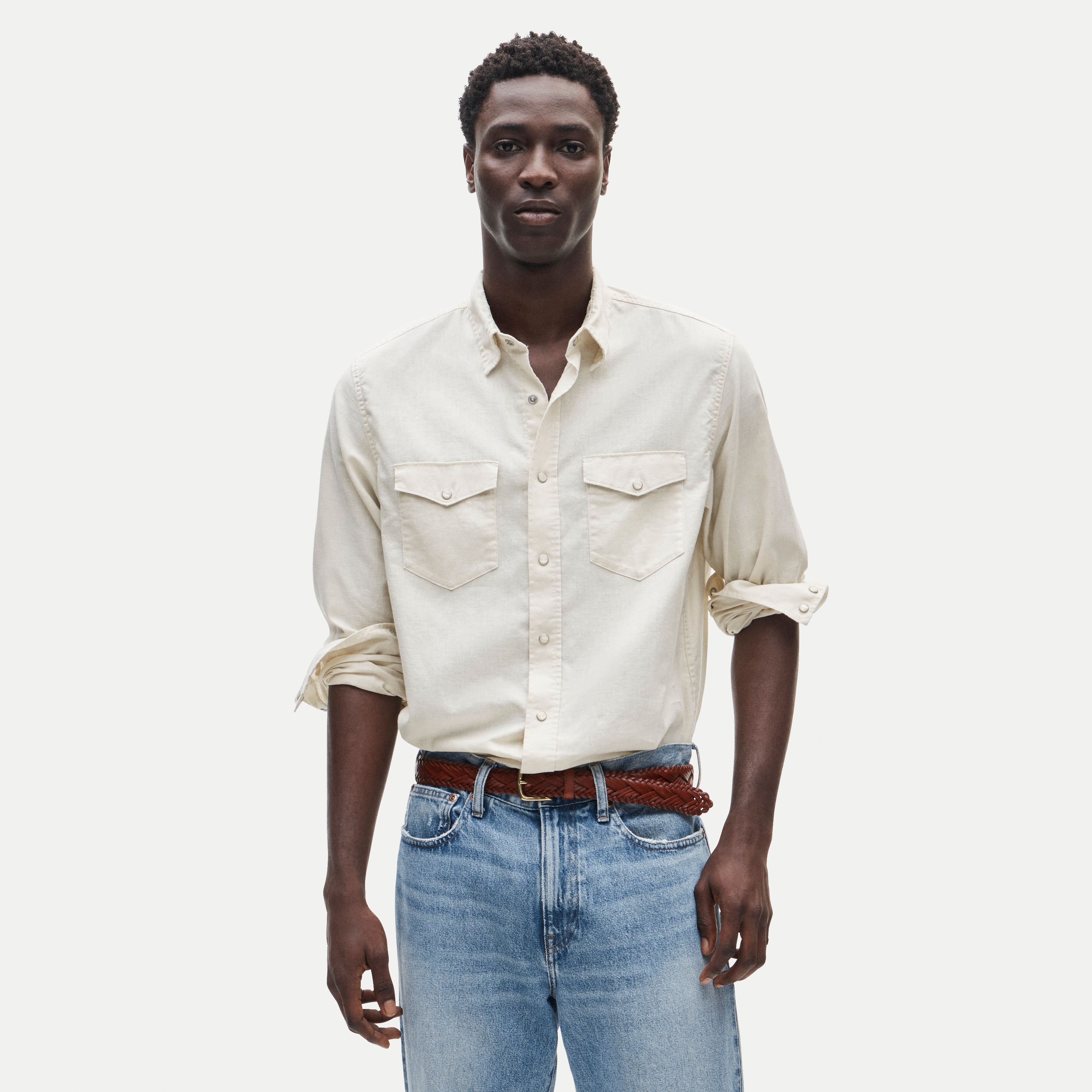 Western chambray shirt in linen-cotton blend