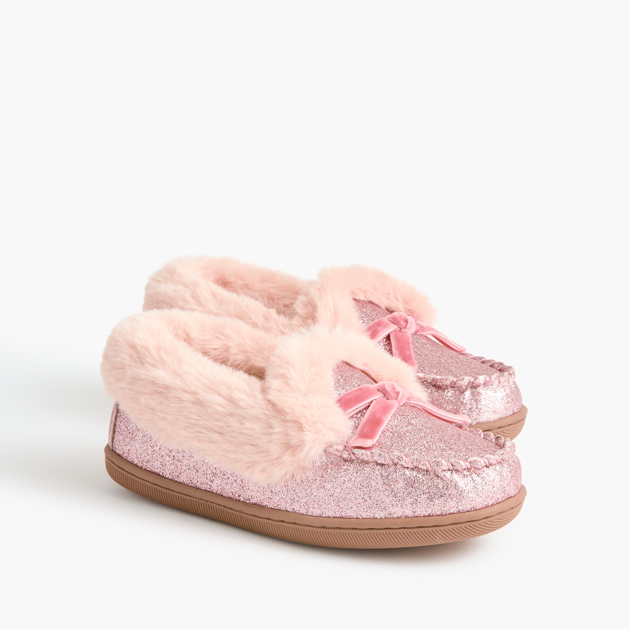 Girls' velvet-bow glitter slippers