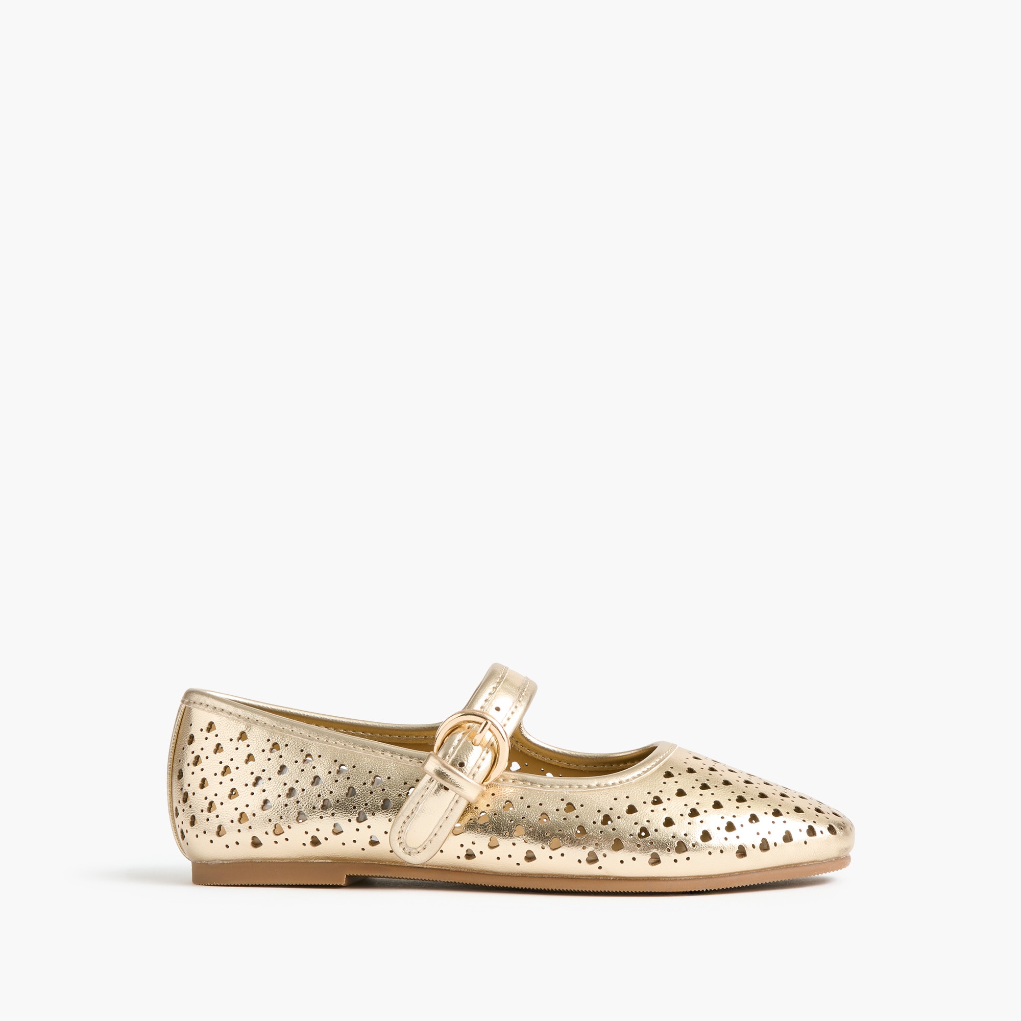 Girls' metallic perforated-heart Mary Janes