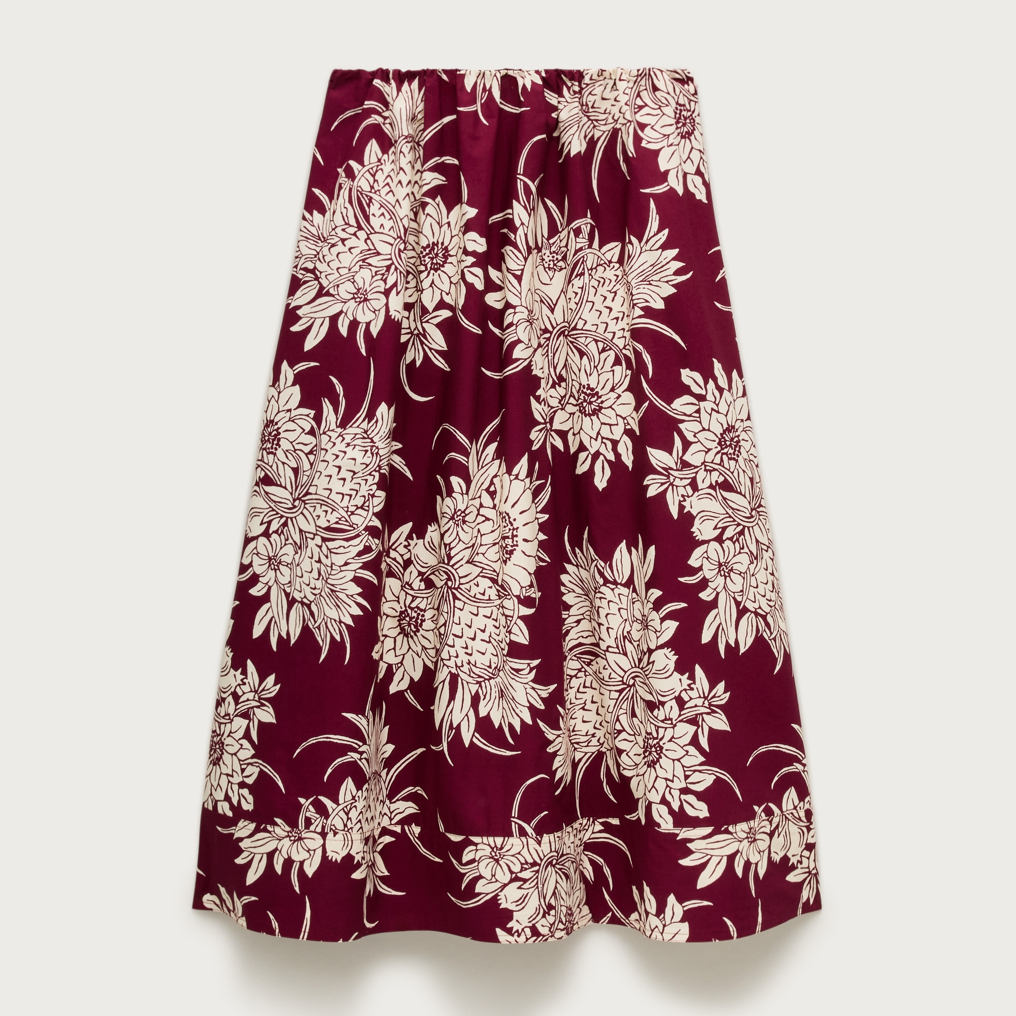 Pull-on midi skirt in pineapple garden print