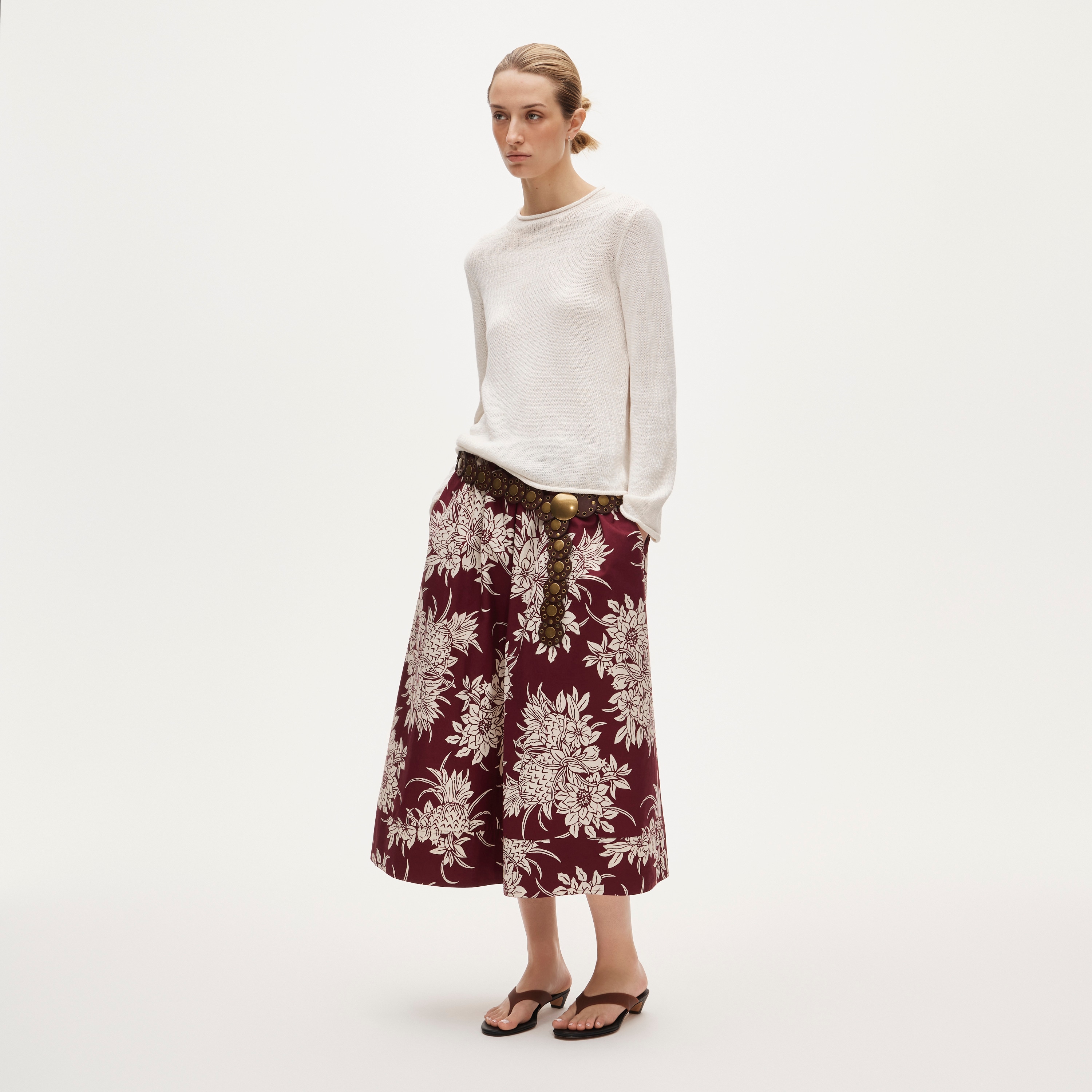 Pull-on midi skirt in pineapple garden print - image 2