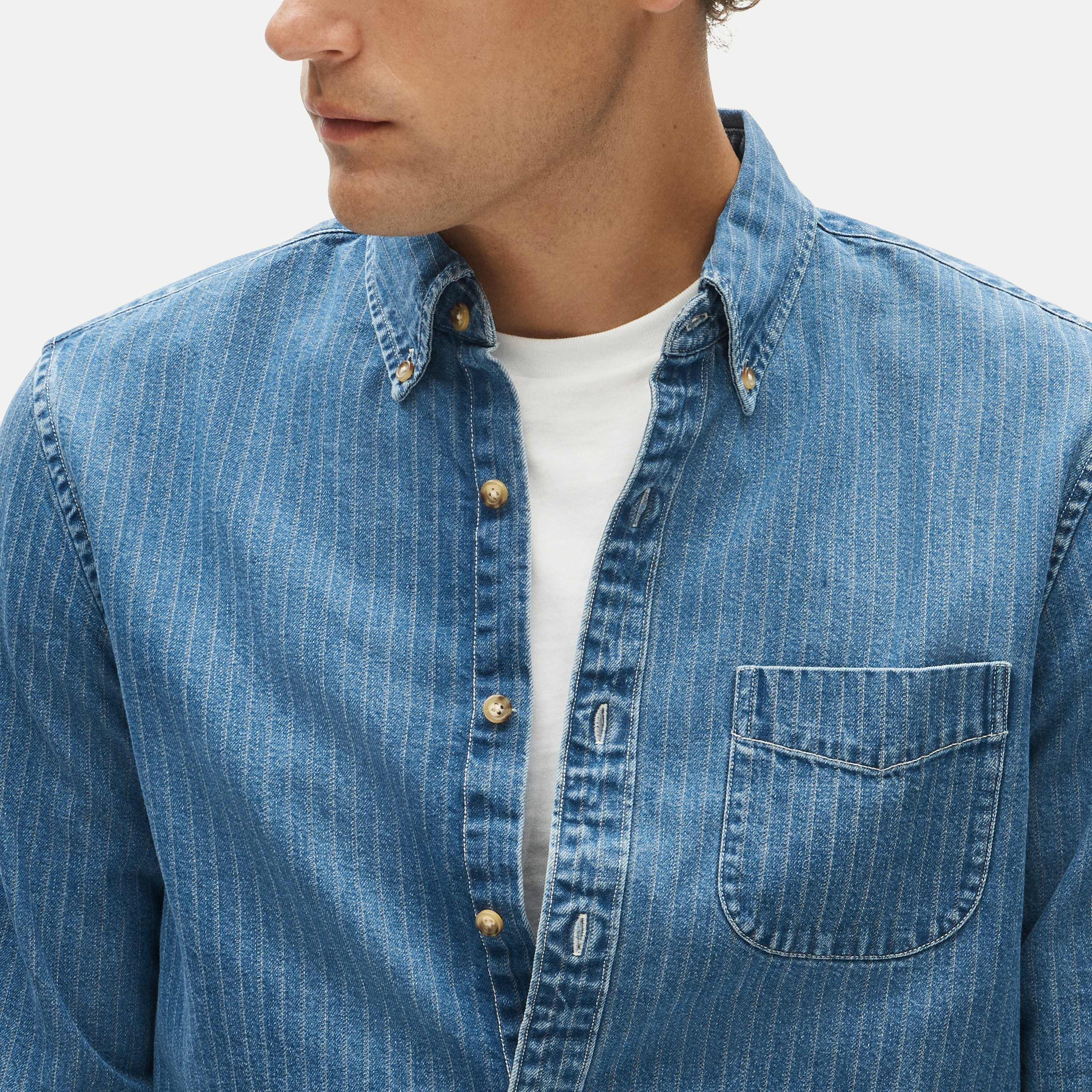 Midweight denim shirt in dobby stripe