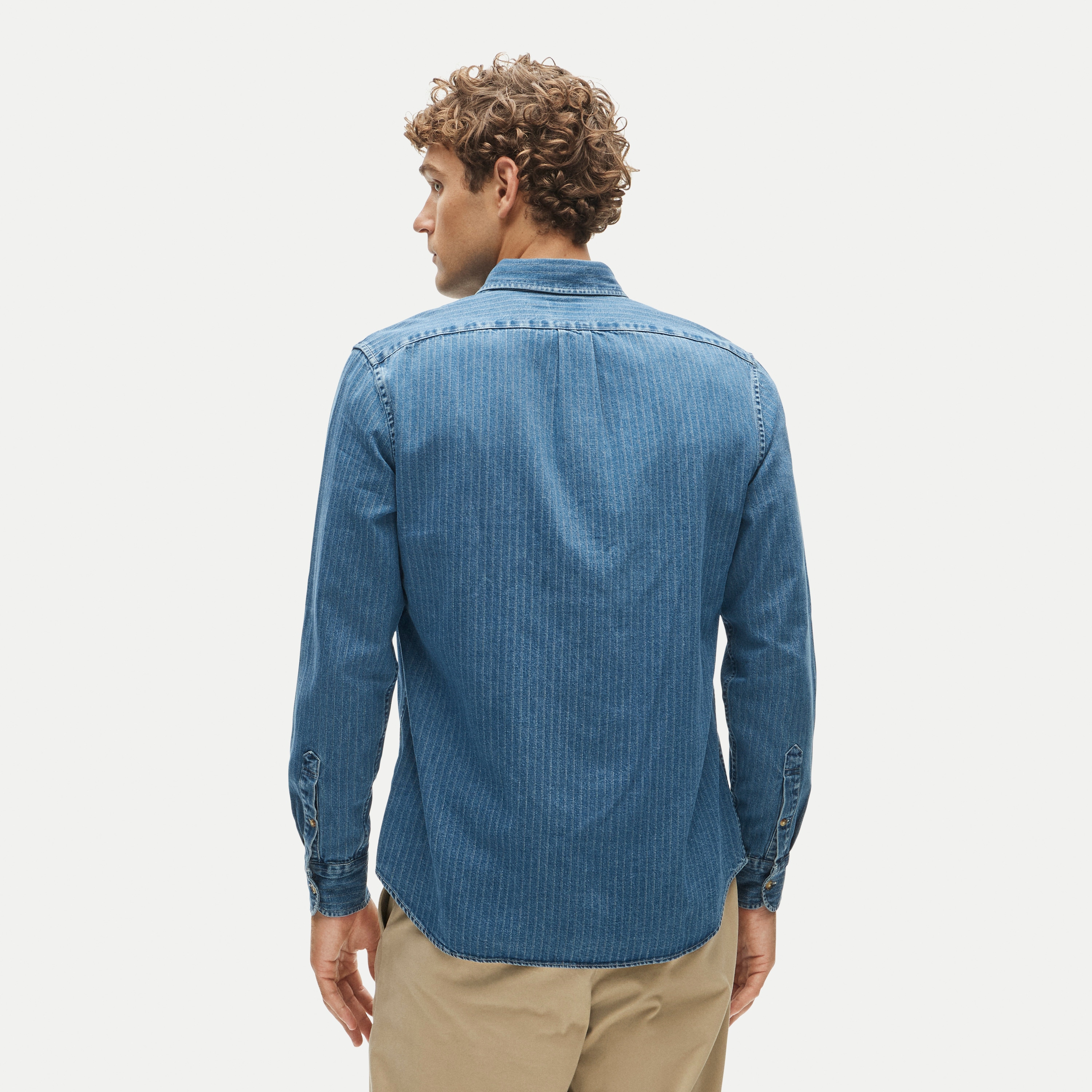 Midweight denim shirt in dobby stripe