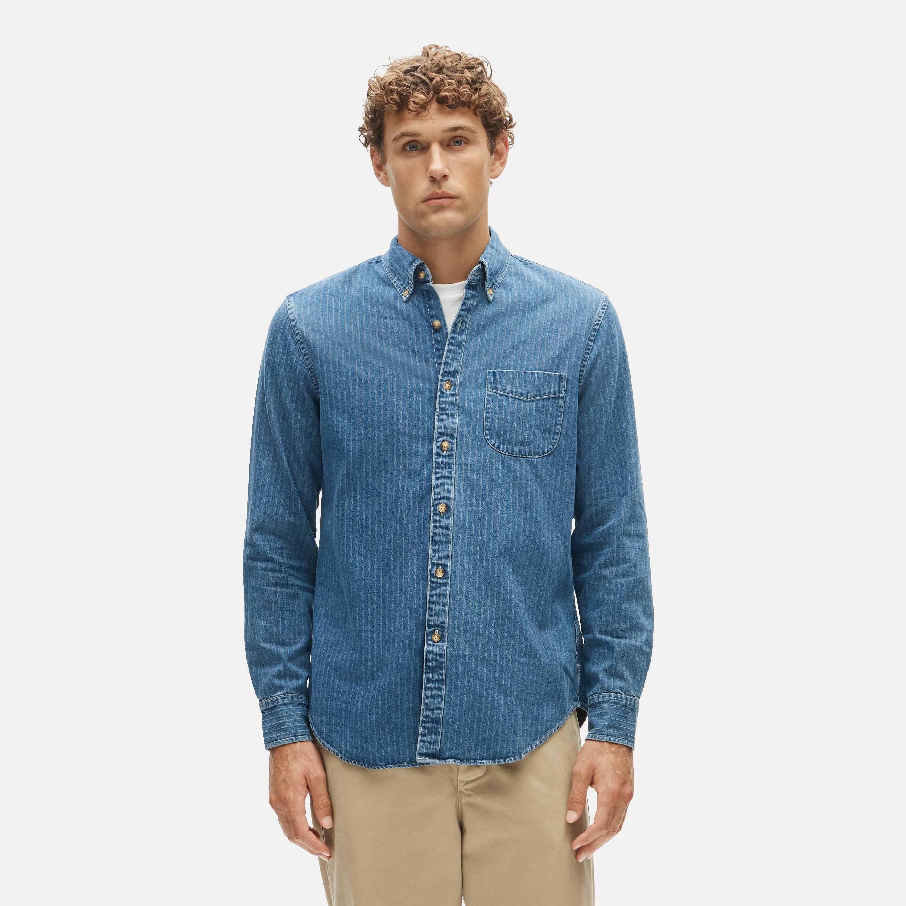 Midweight denim shirt in dobby stripe